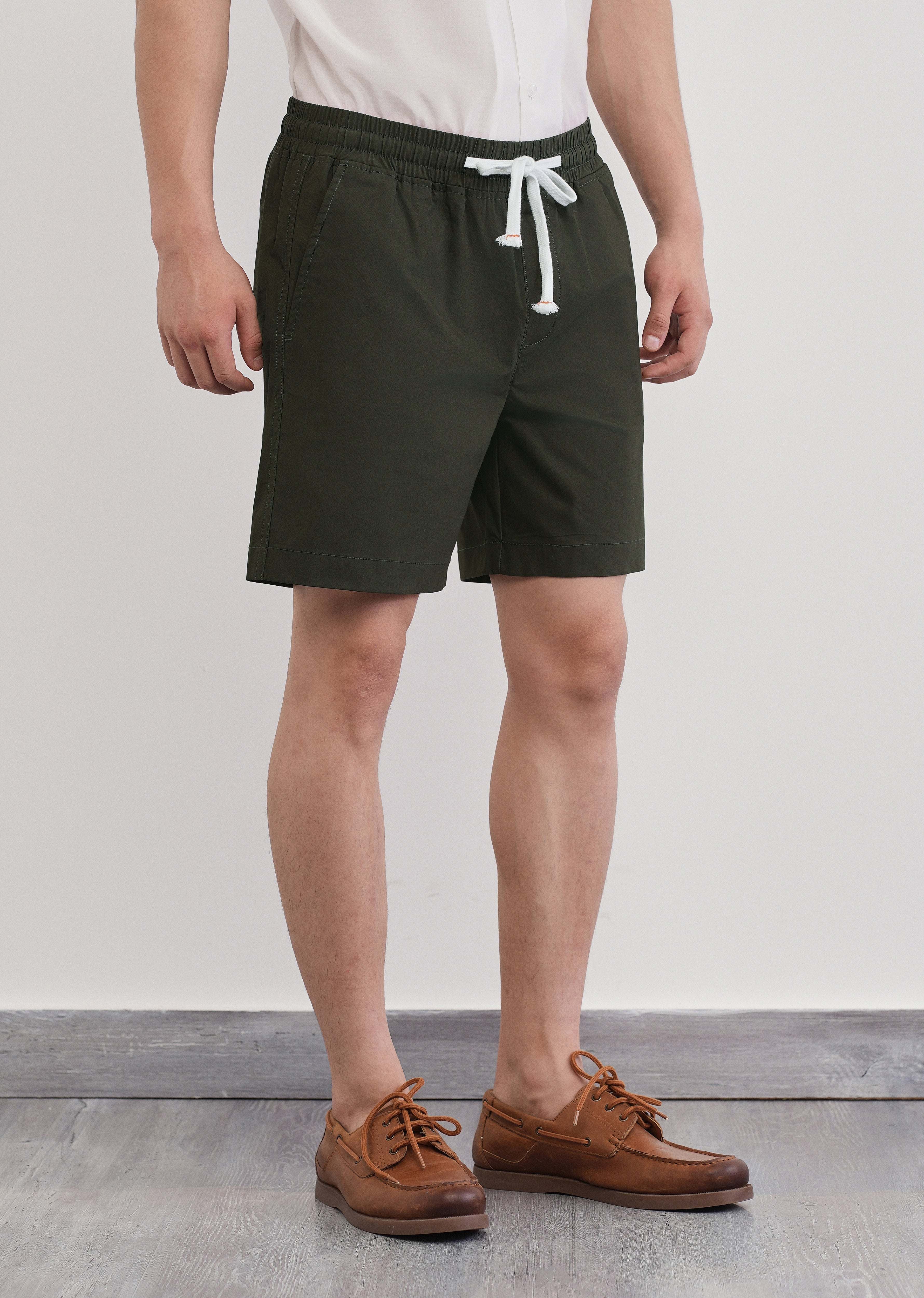 Olive Green Drawstring Cotton Shorts