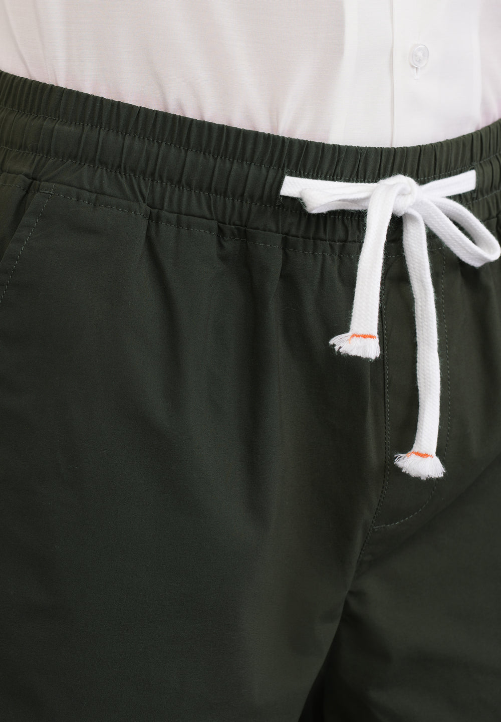 Olive Green Drawstring Cotton Shorts