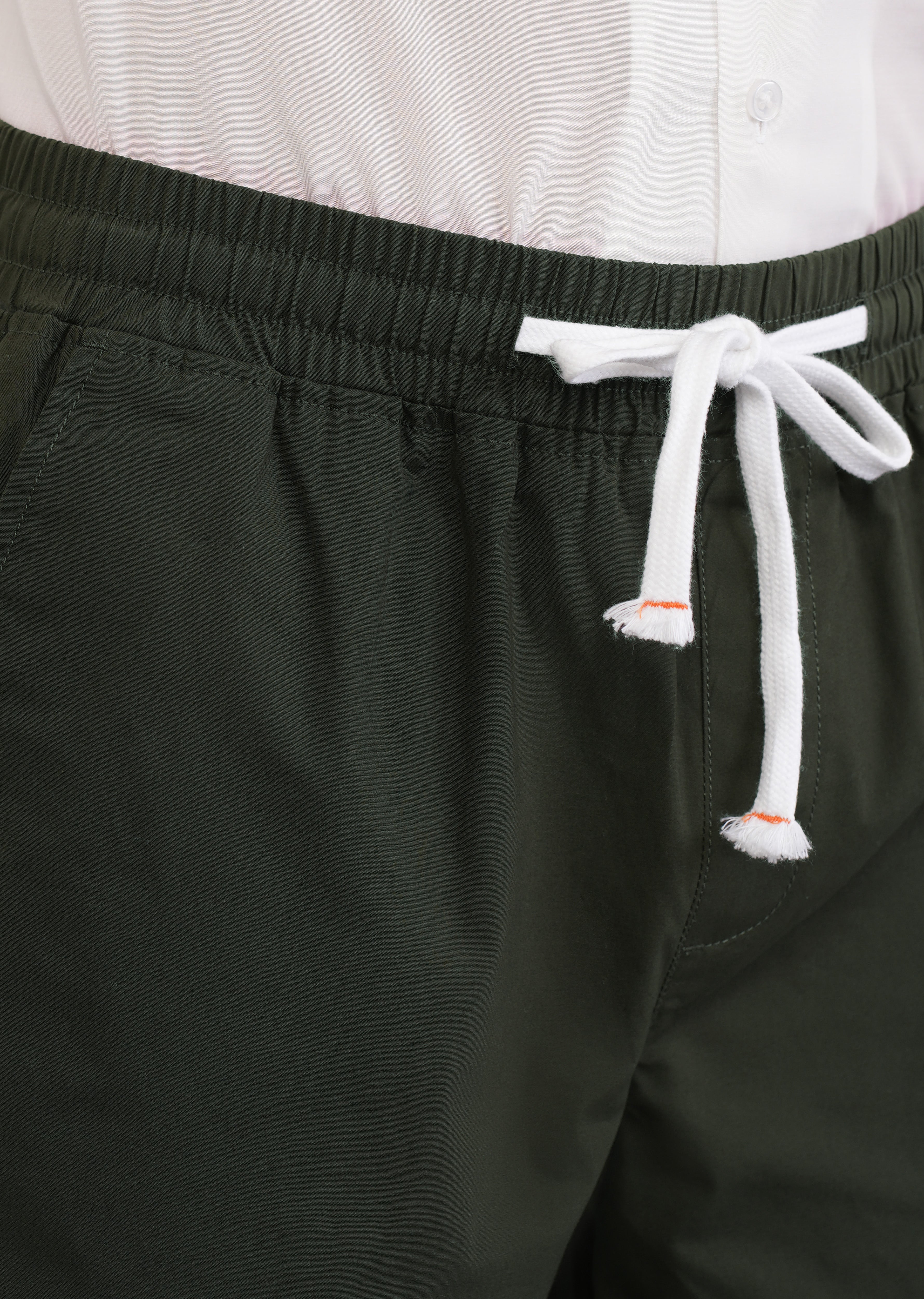 Olive Green Drawstring Cotton Shorts