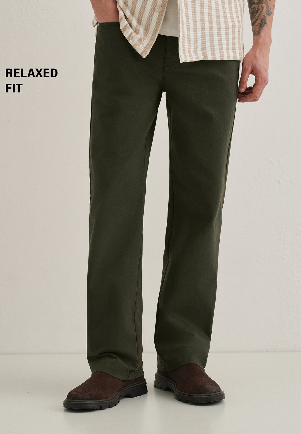 Olive Green Semi-Elasticated Cotton Trouser