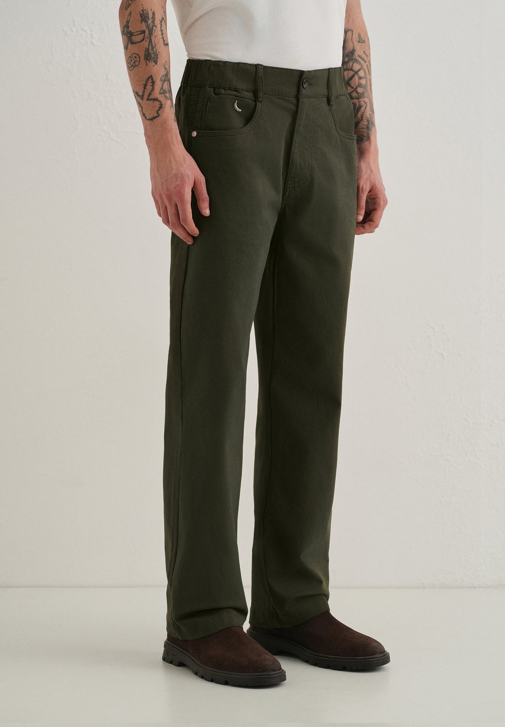 Olive Green Semi-Elasticated Cotton Trouser