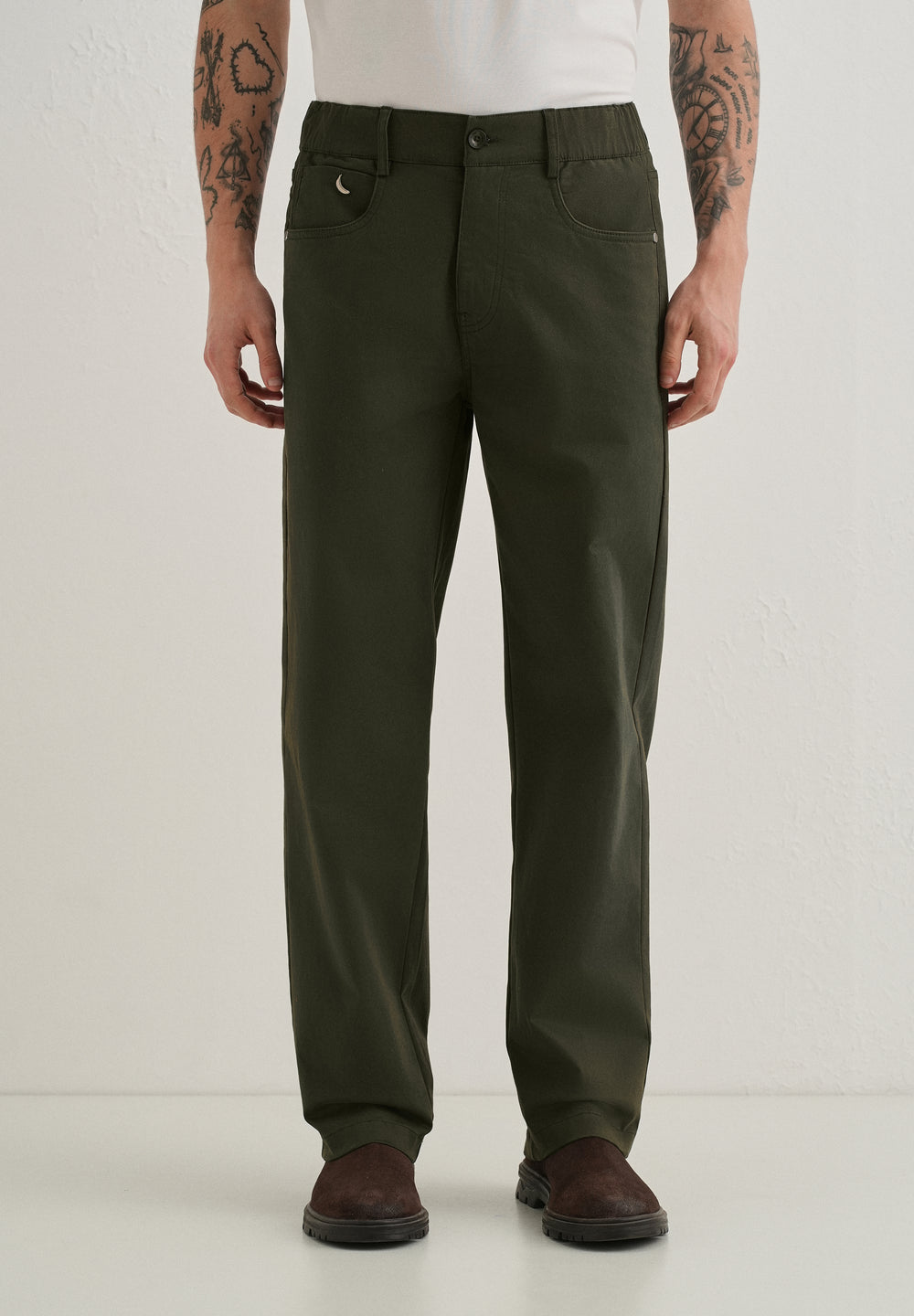 Olive Green Semi-Elasticated Cotton Trouser