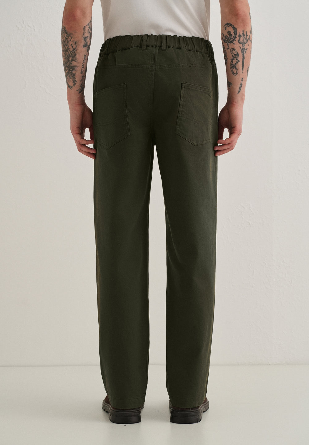 Olive Green Semi-Elasticated Cotton Trouser