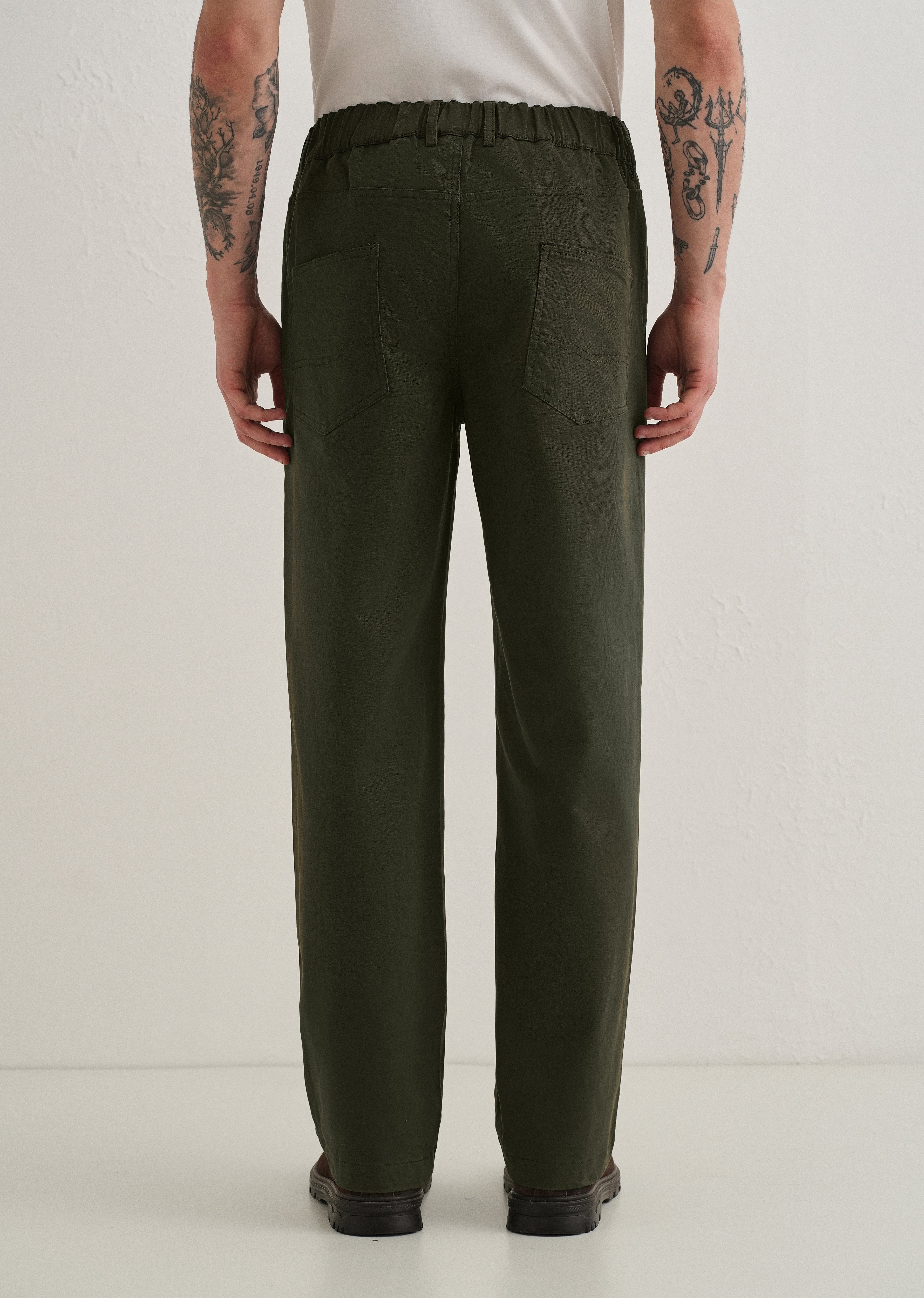 Olive Green Semi-Elasticated Cotton Trouser