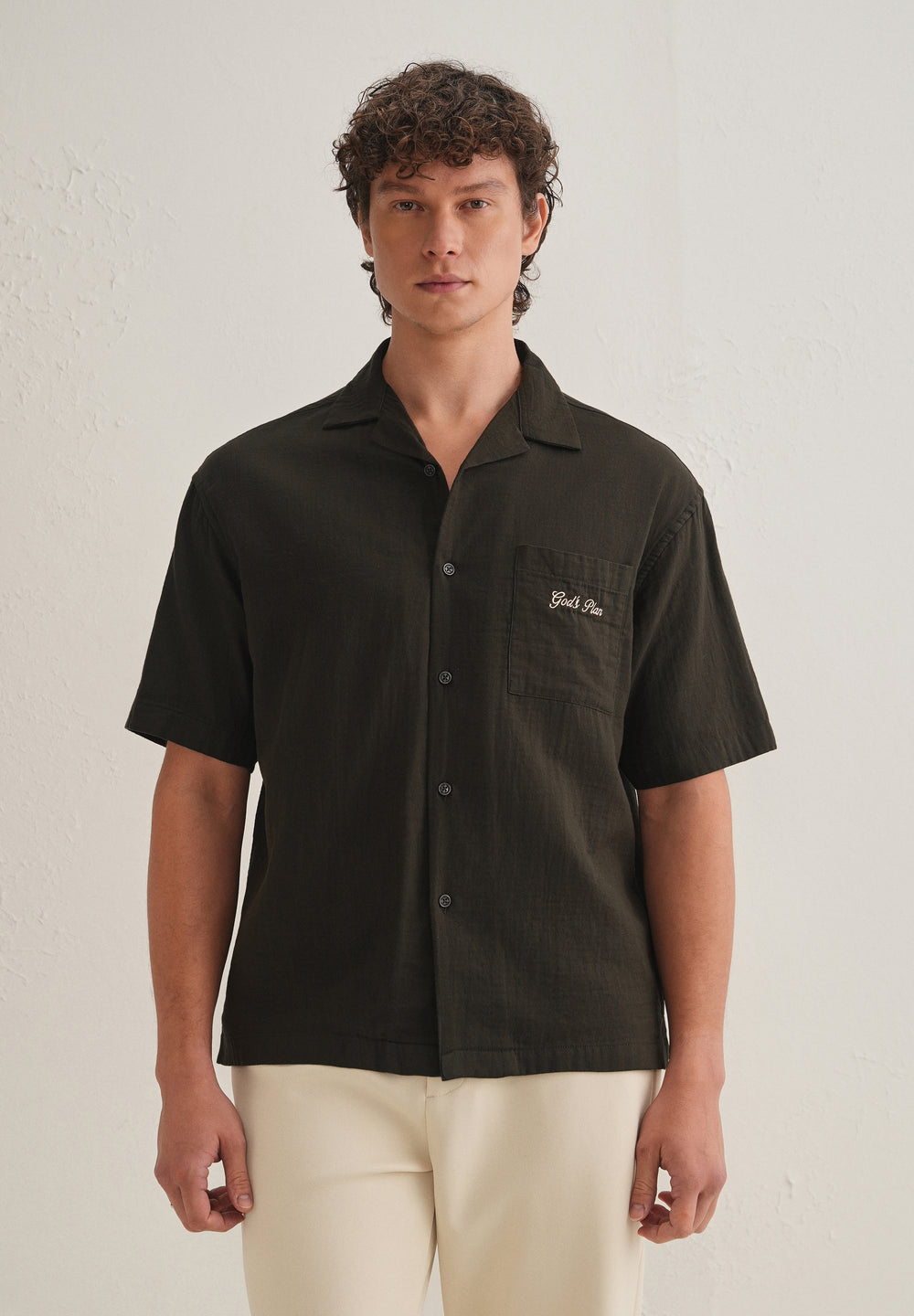 Olive Green Embroidered Double Cloth Cotton Shirt