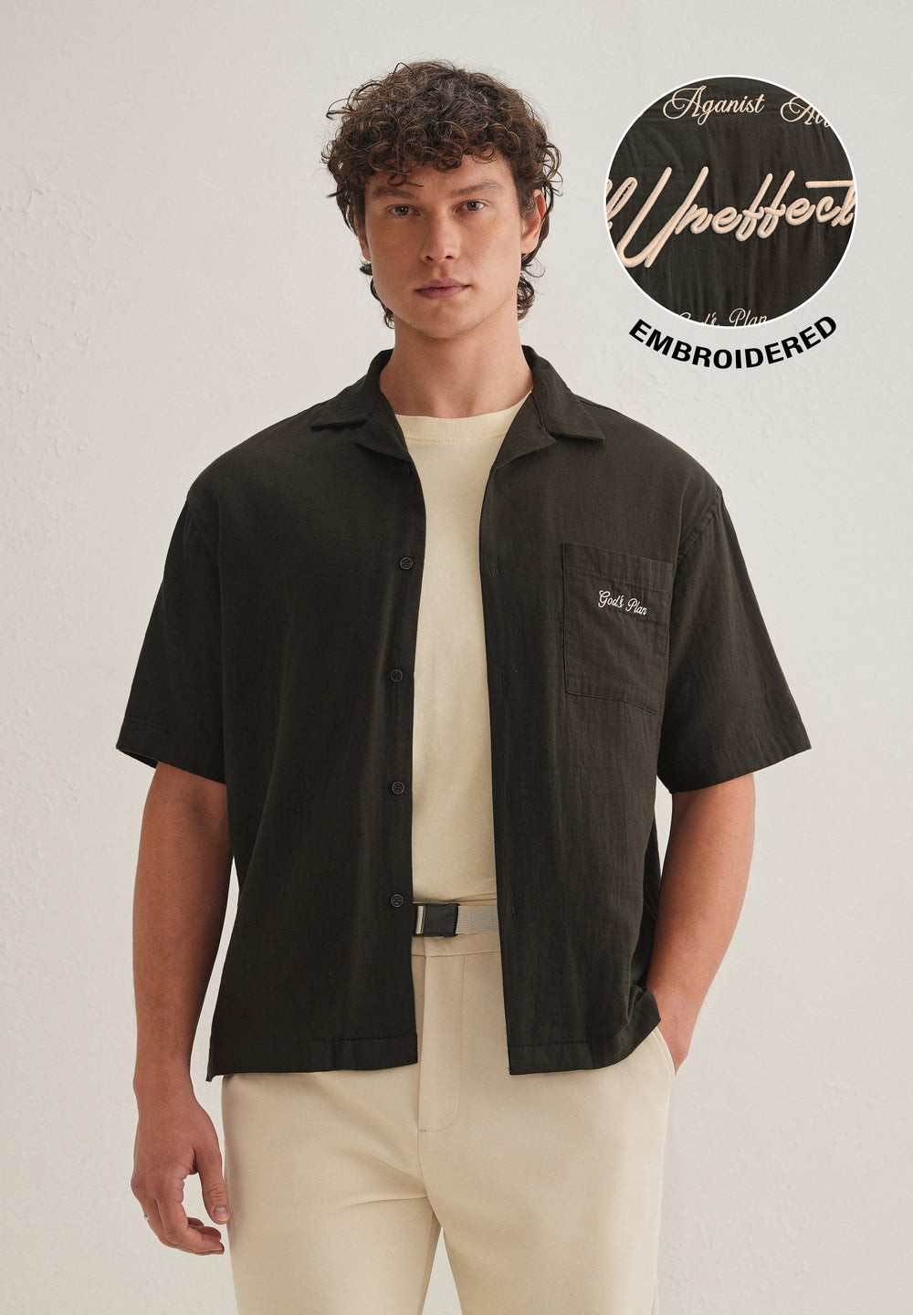 Olive Green Embroidered Double Cloth Cotton Shirt