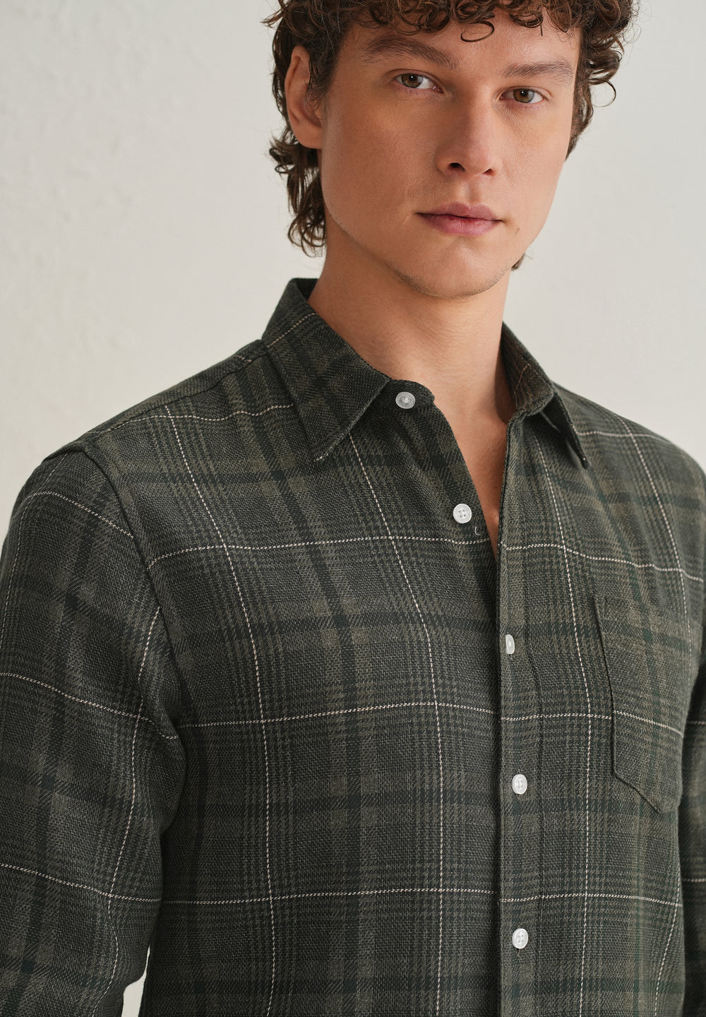 Olive Green Glen Plaid Check Shirt