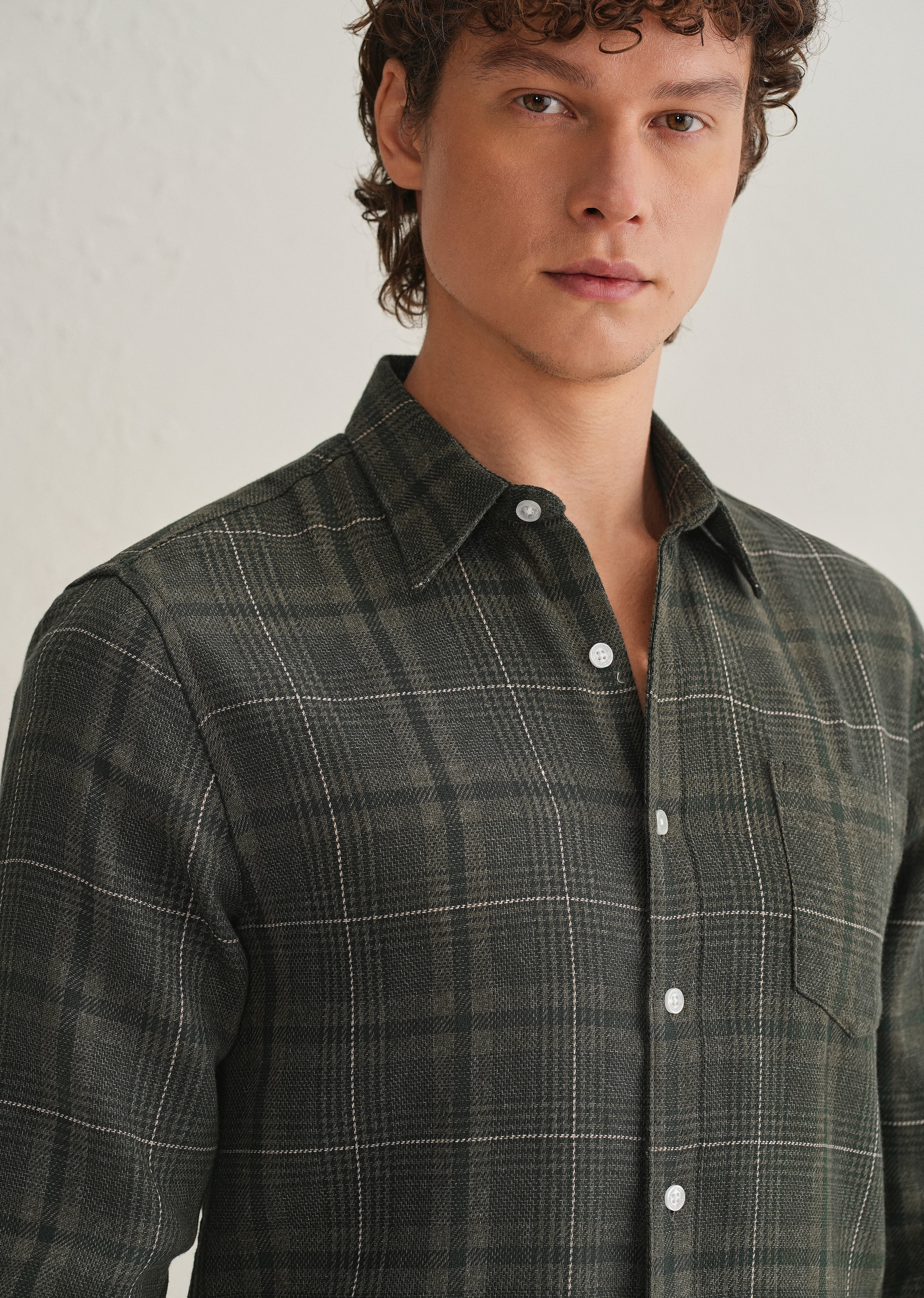 Olive Green Glen Plaid Check Shirt