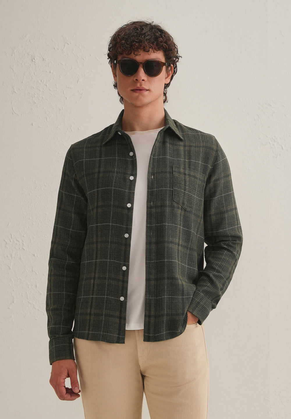 Olive Green Glen Plaid Check Shirt