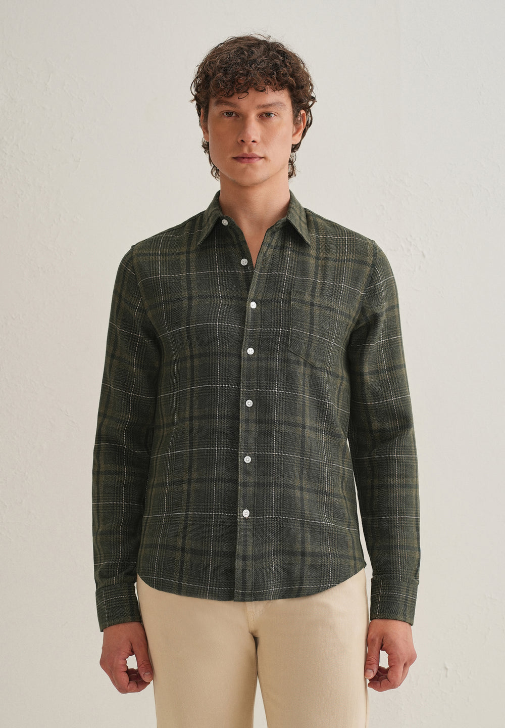 Olive Green Glen Plaid Check Shirt