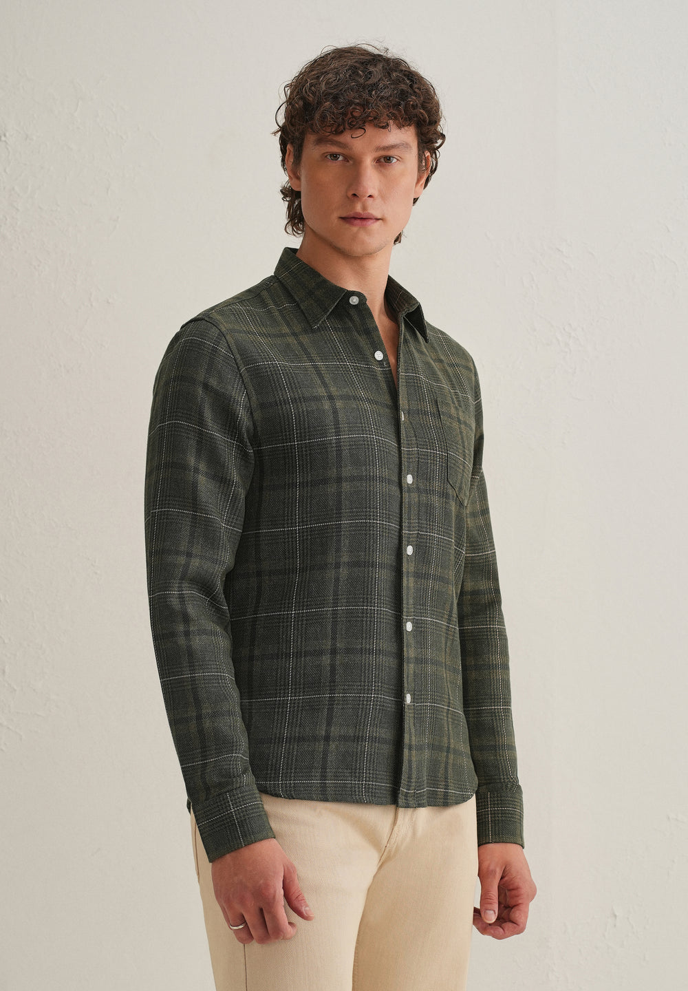 Olive Green Glen Plaid Check Shirt