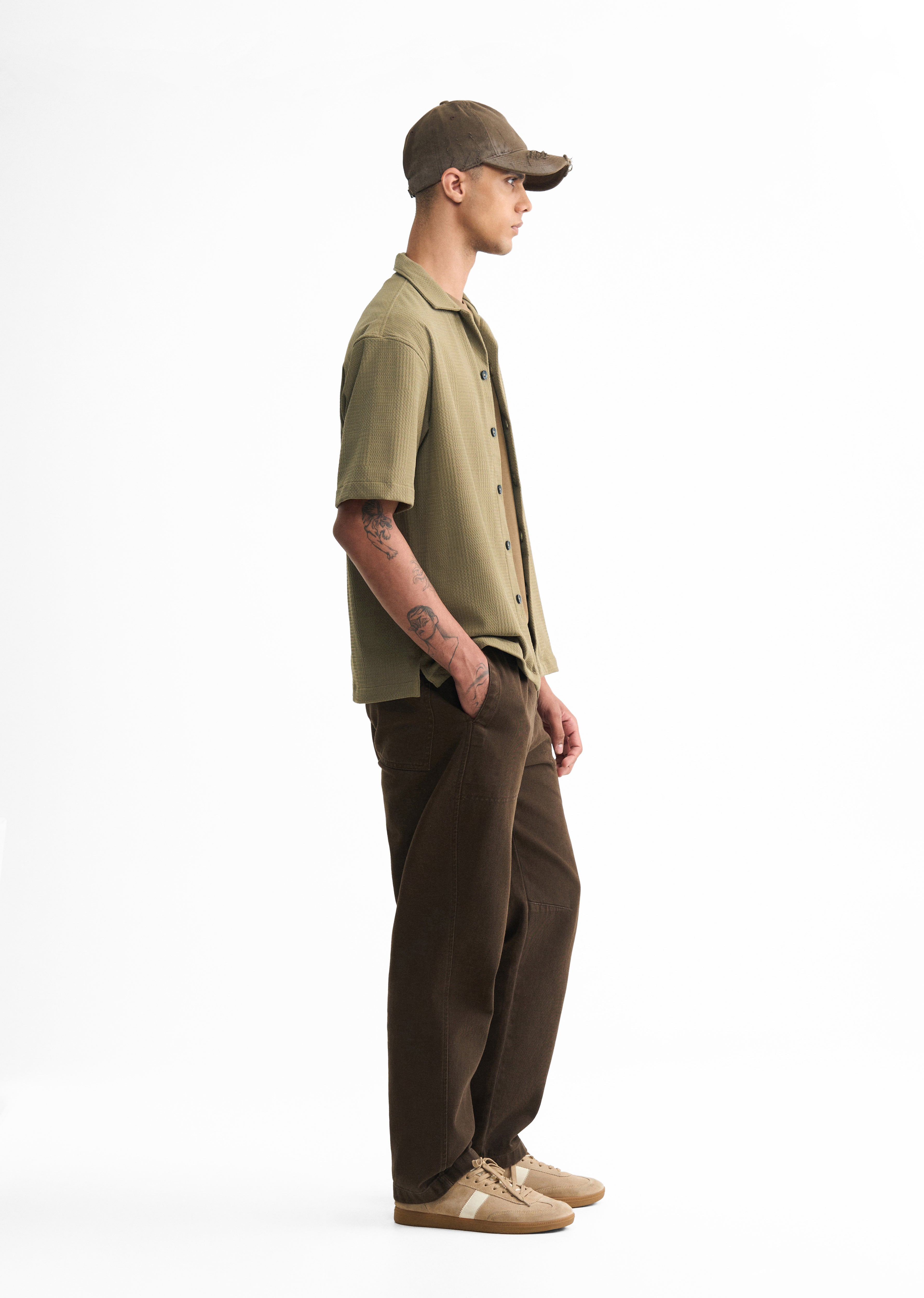 Olive Green Textured Knitted Shirt