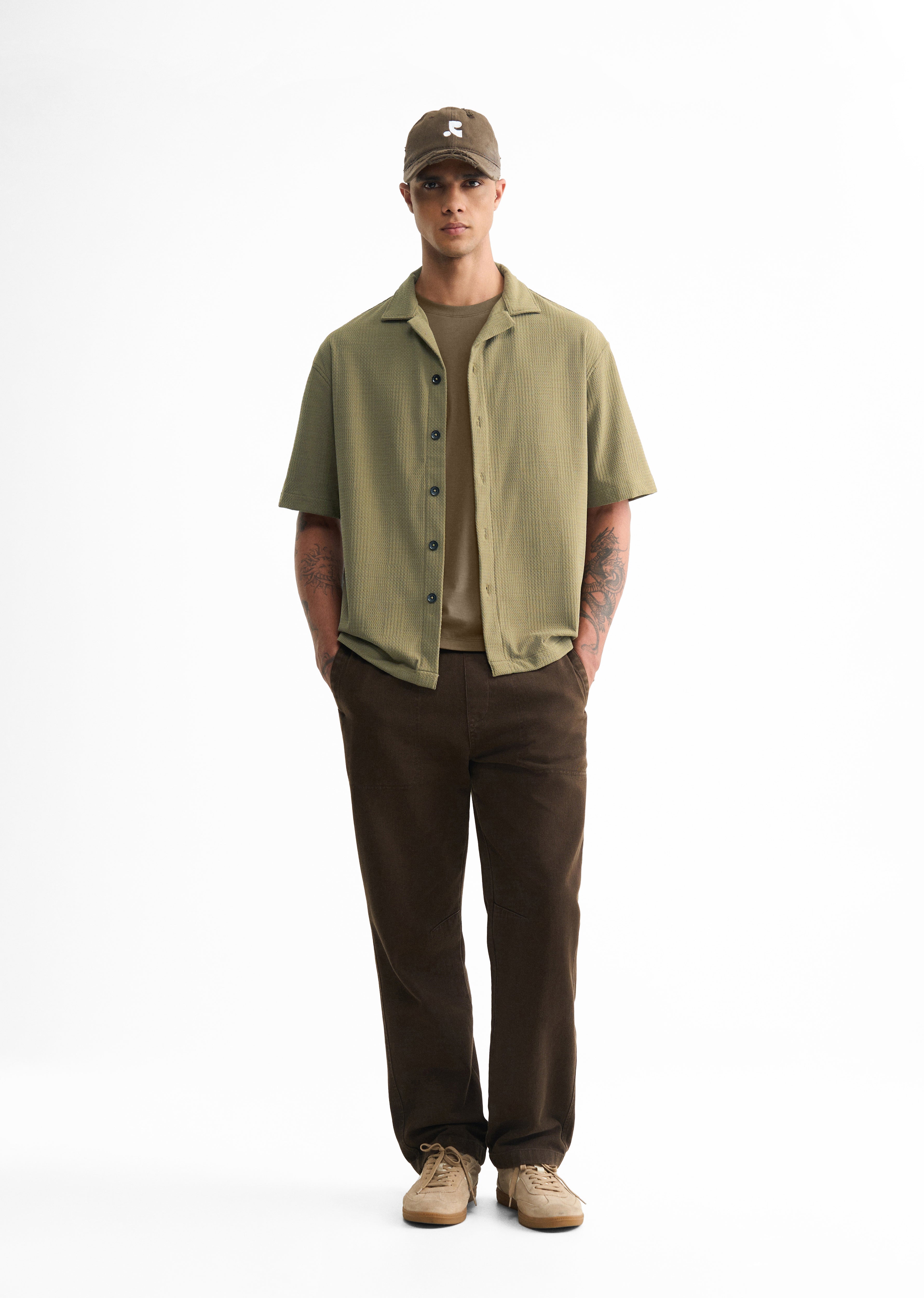 Olive Green Textured Knitted Shirt