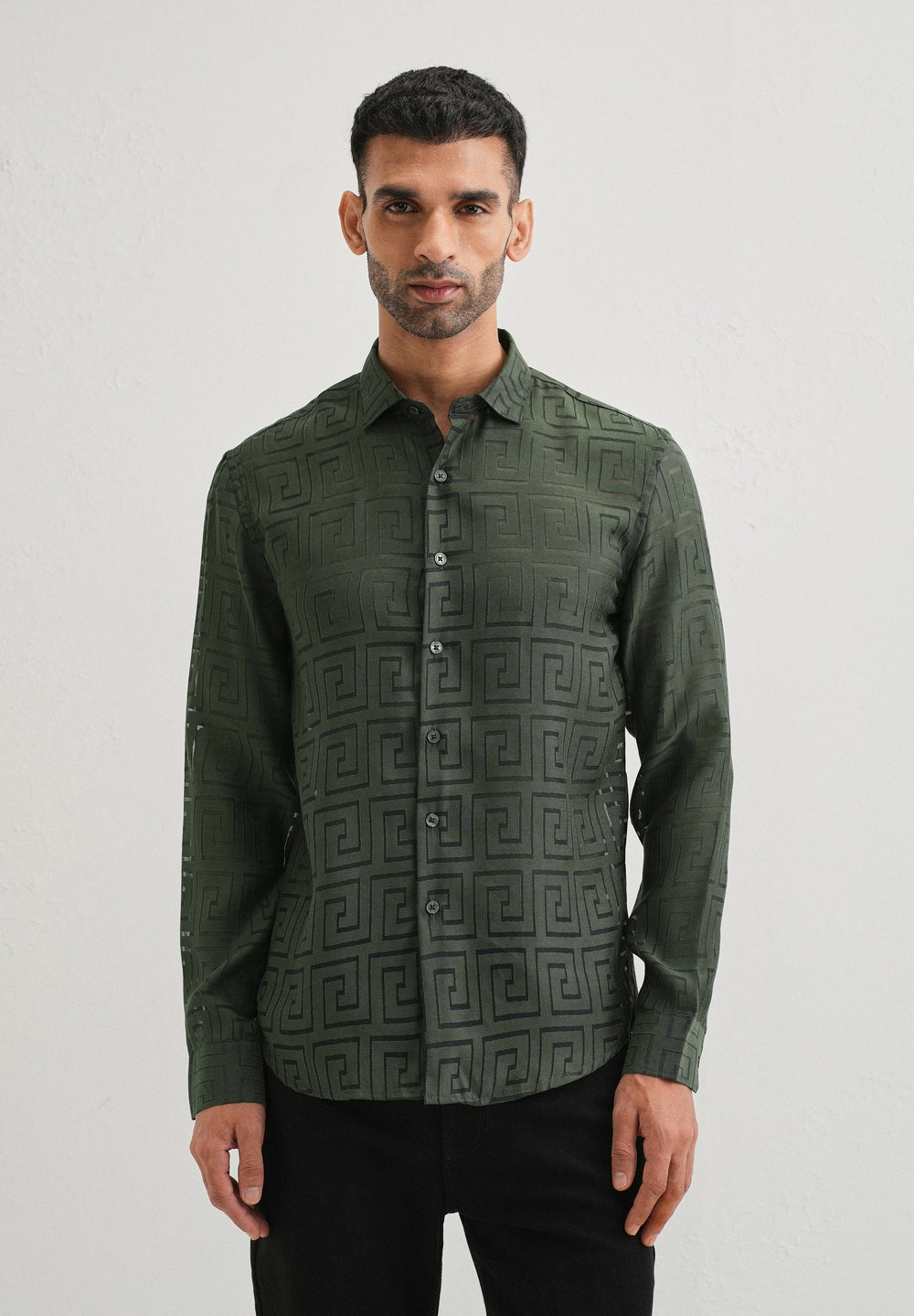 Olive Green Laser Cut Shirt