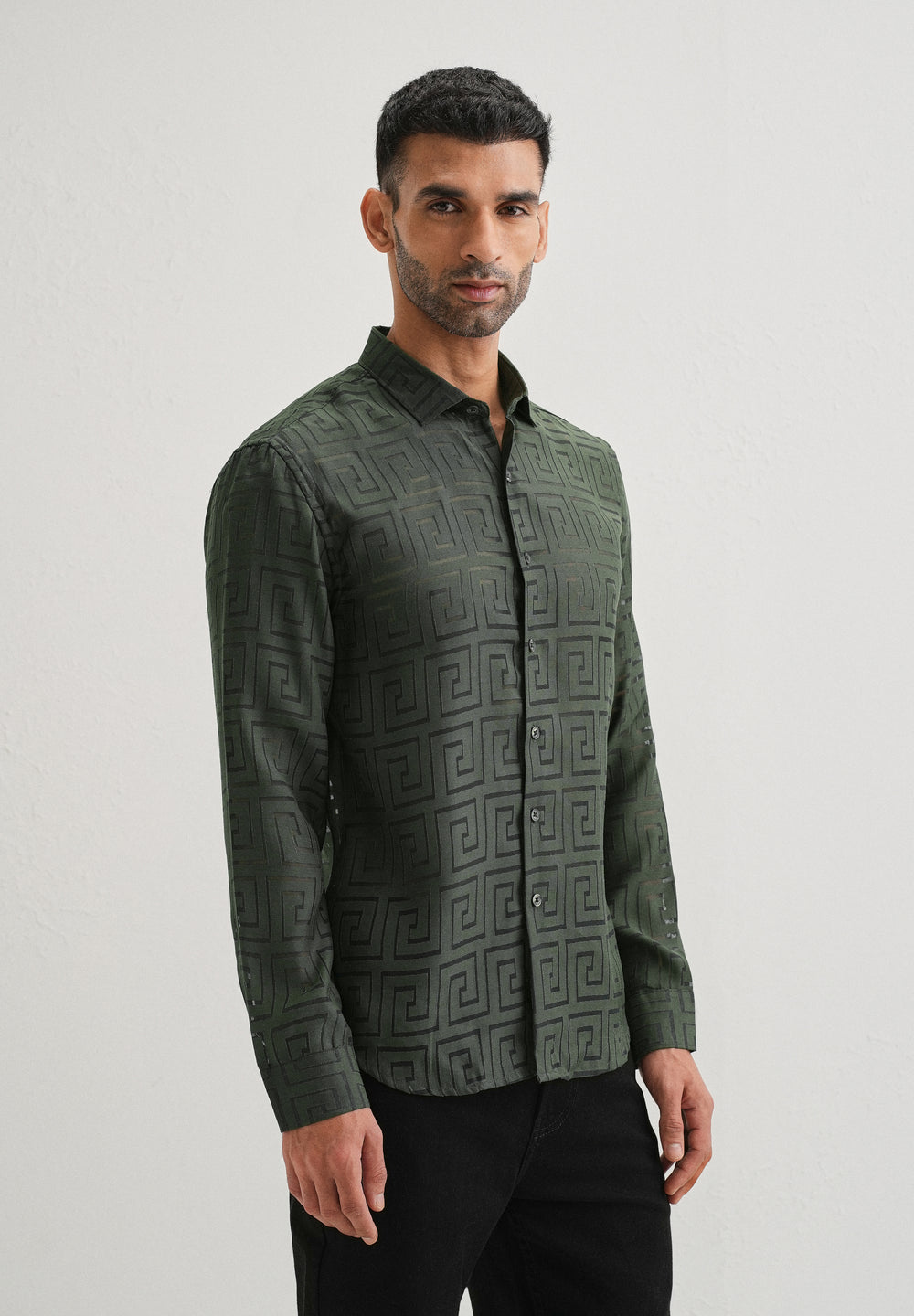 Olive Green Laser Cut Shirt