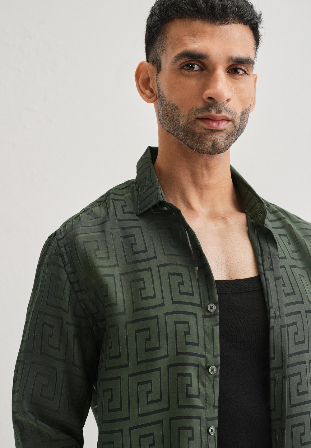 Olive Green Laser Cut Shirt