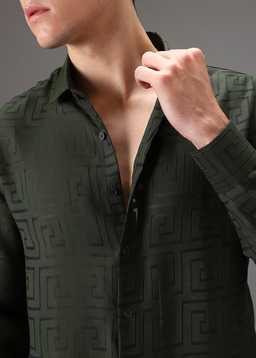 Olive Green Laser Cut Shirt