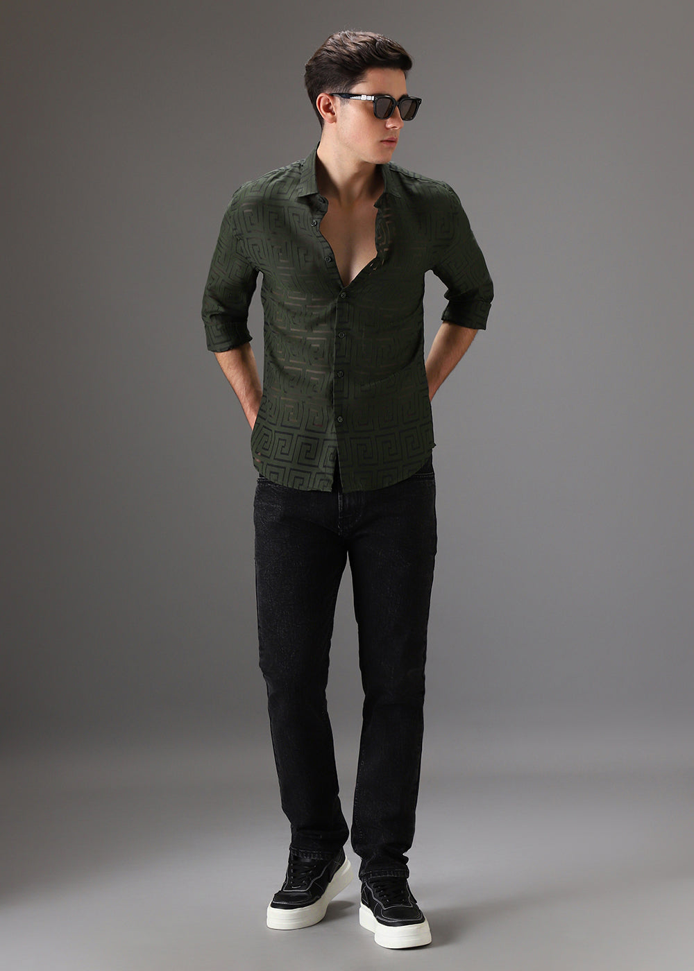 Olive Green Laser Cut Shirt