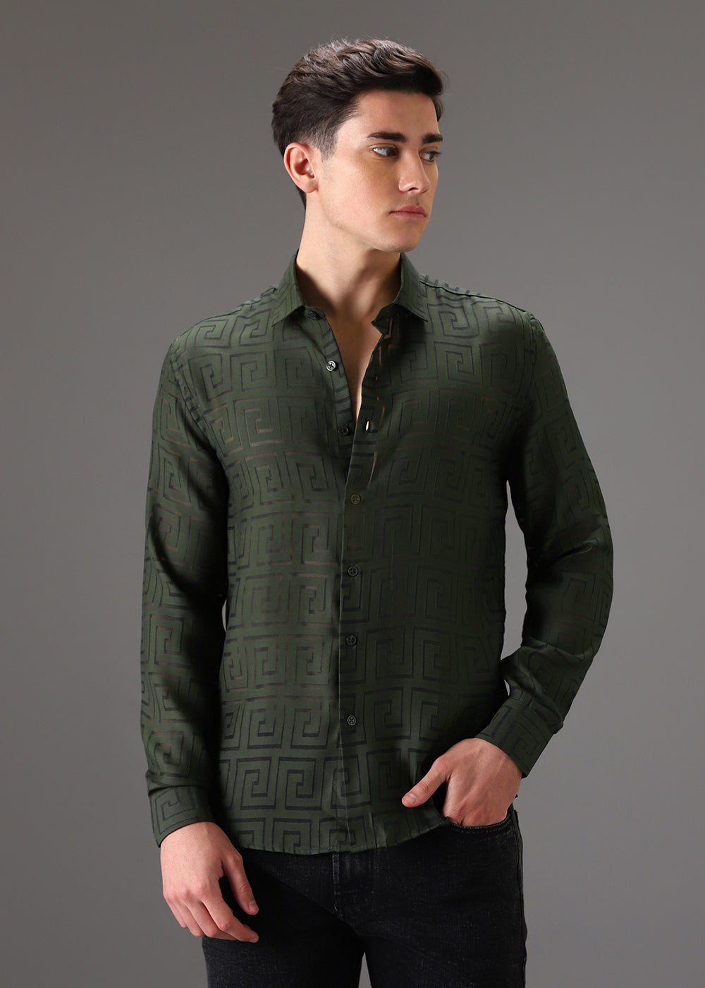 Olive Green Laser Cut Shirt