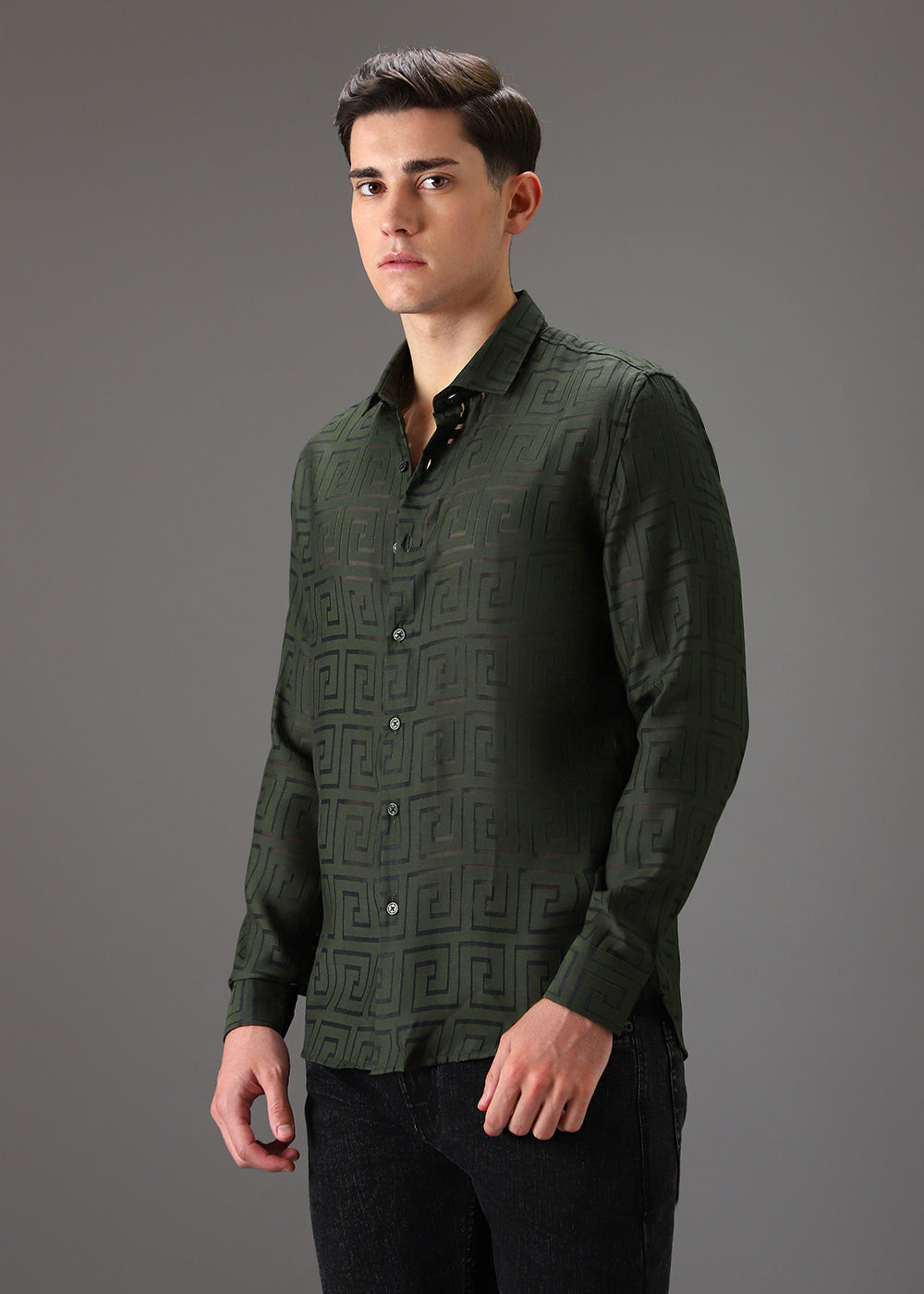 Olive Green Laser Cut Shirt