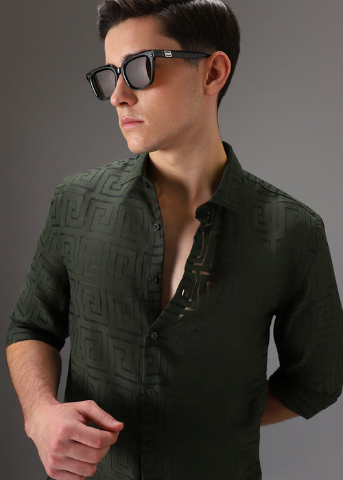 Olive Green Laser Cut Shirt