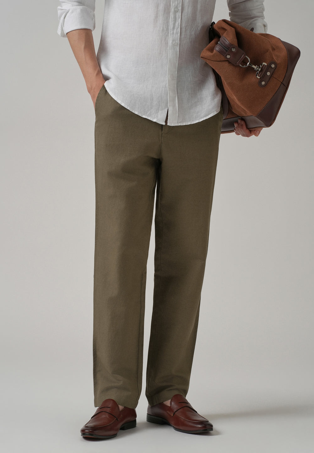 Olive Linen Relaxed Fit Trouser