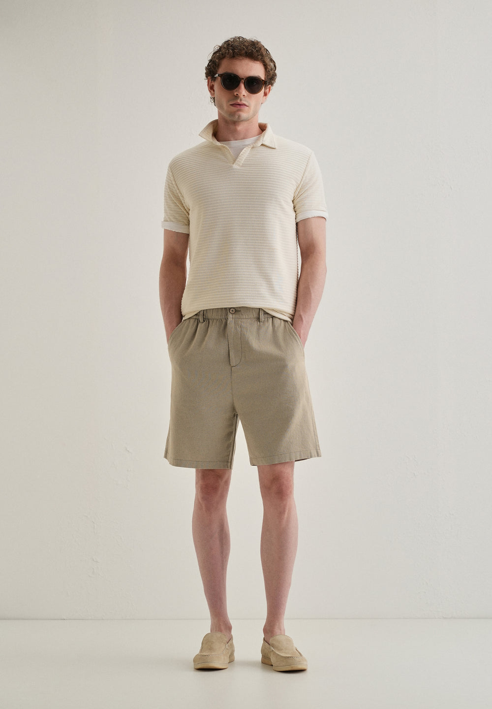 Olive Green Linen Shorts