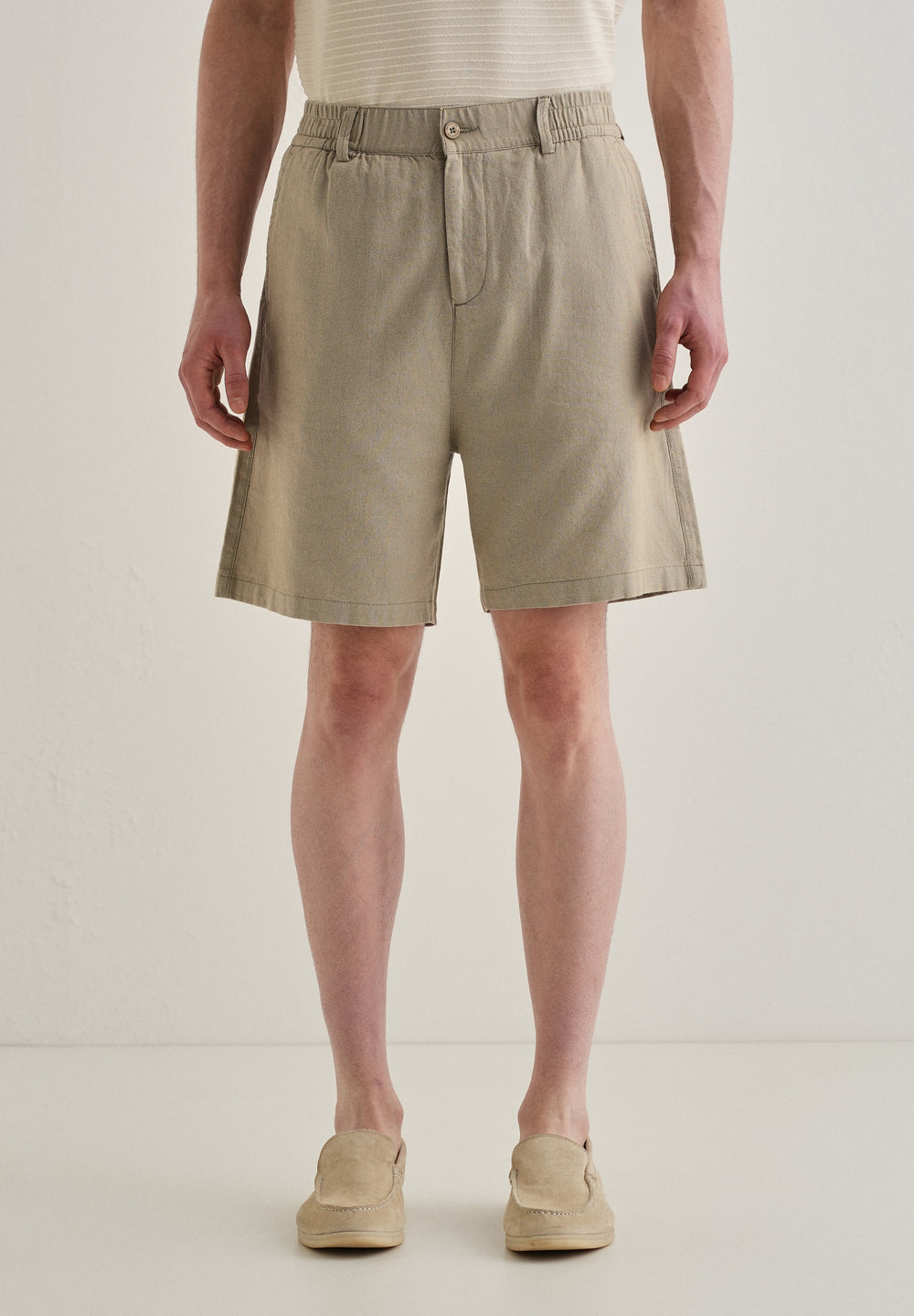 Olive Green Linen Shorts