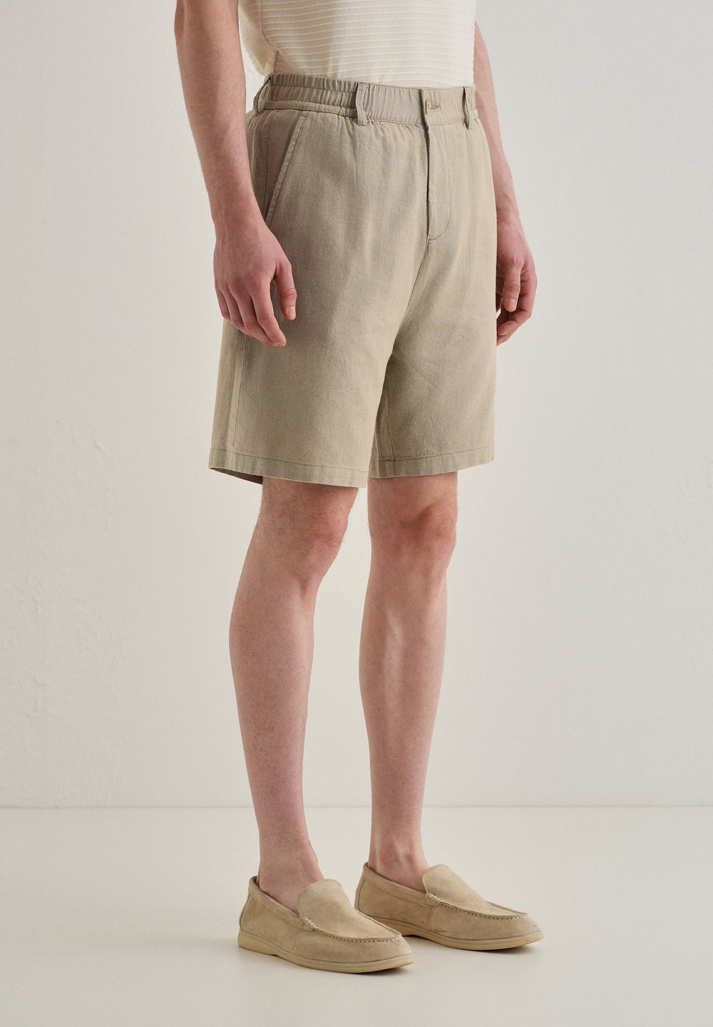 Olive Green Linen Shorts