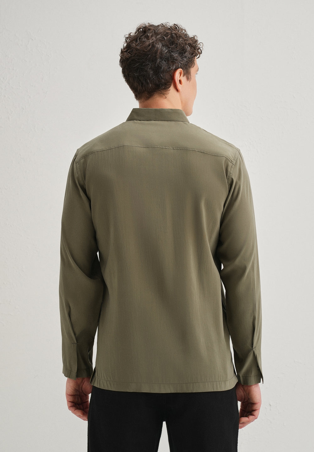 Olive Green Loop Button-Down Plain Shirt