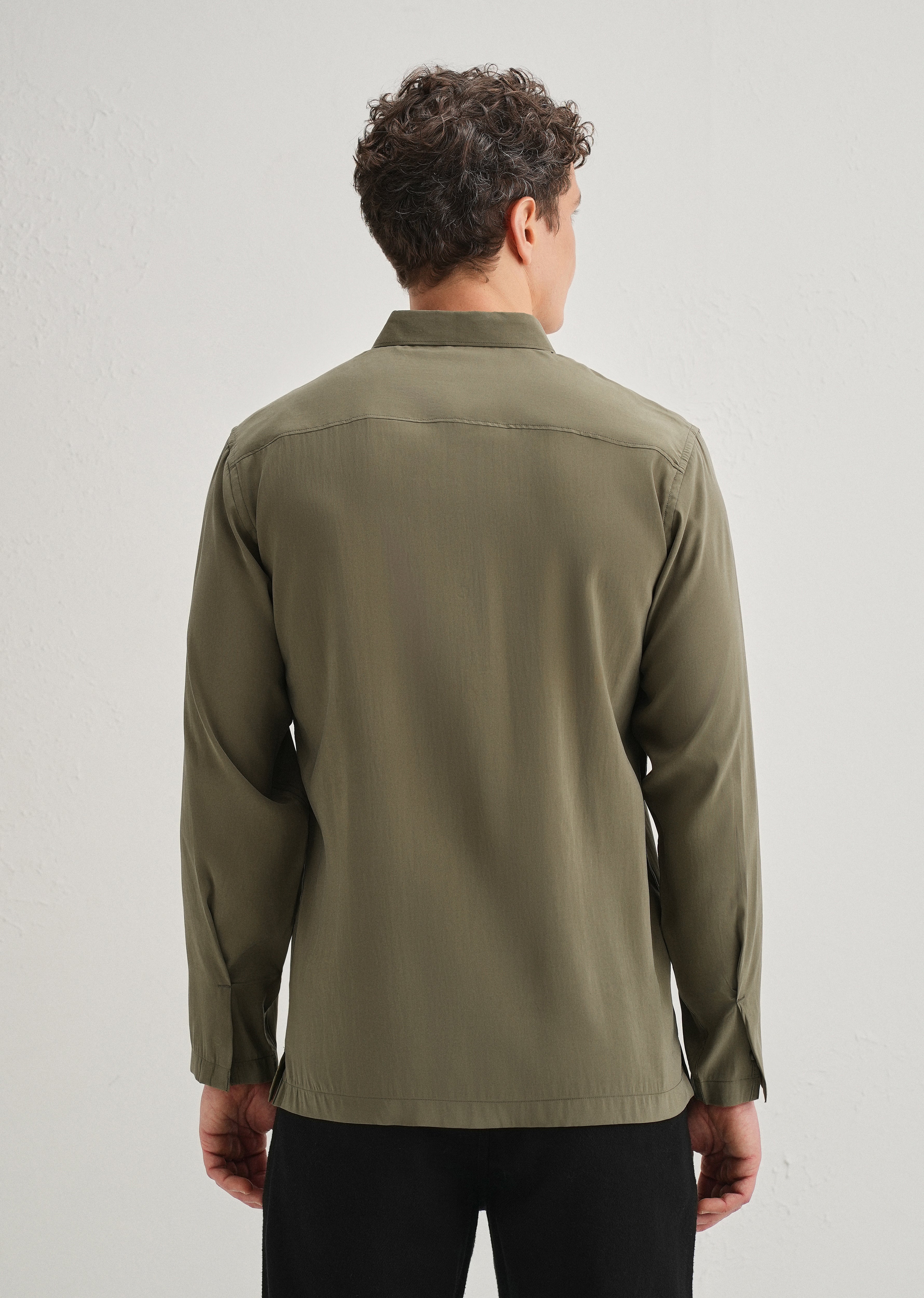 Olive Green Loop Button-Down Plain Shirt