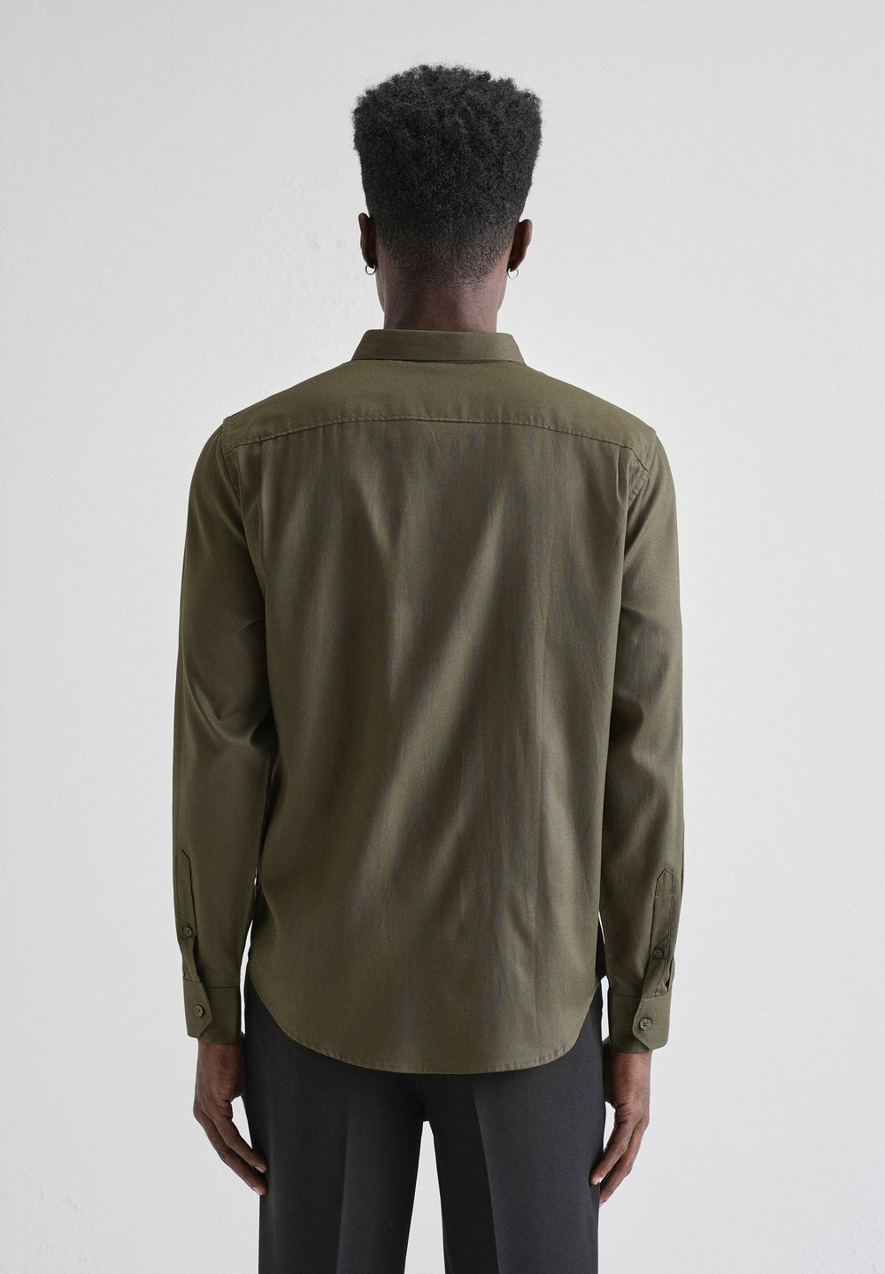 Olive Green Plain Blended Cotton Regular Fit Shirt
