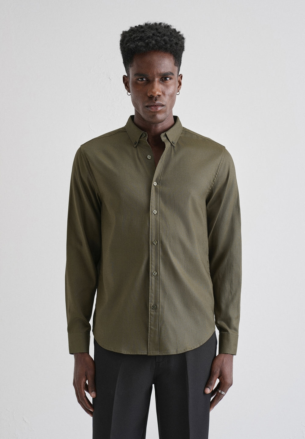 Olive Green Plain Blended Cotton Regular Fit Shirt