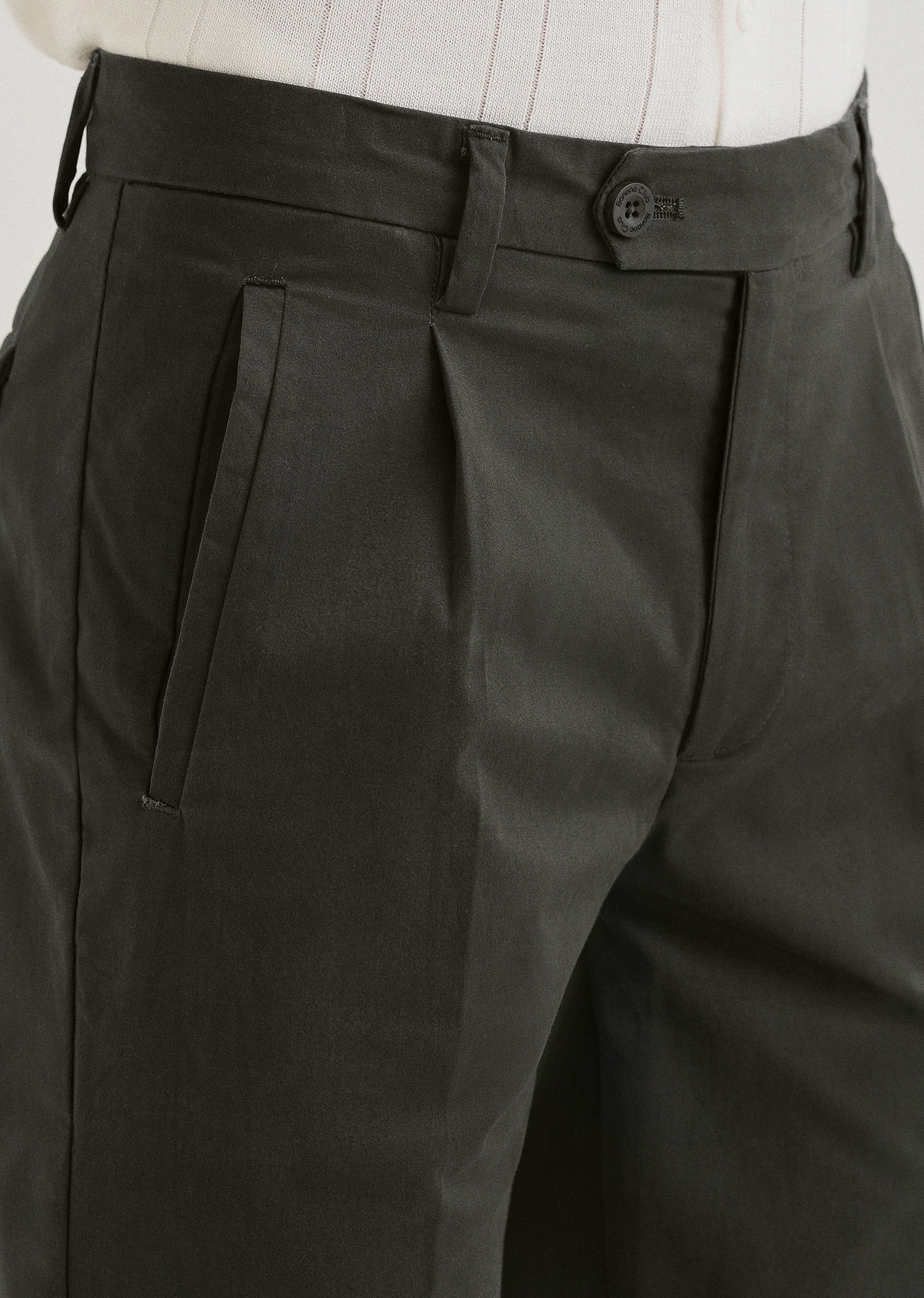 Olive Green Plain Pleated Chinos