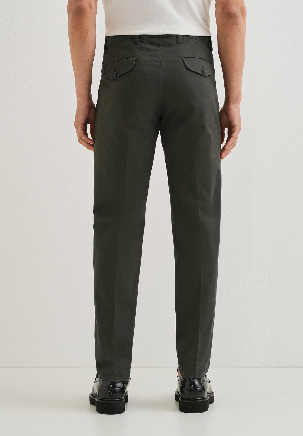 Olive Green Plain Pleated Chinos
