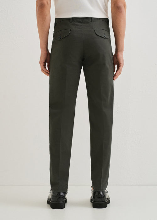 Olive Green Plain Pleated Chinos