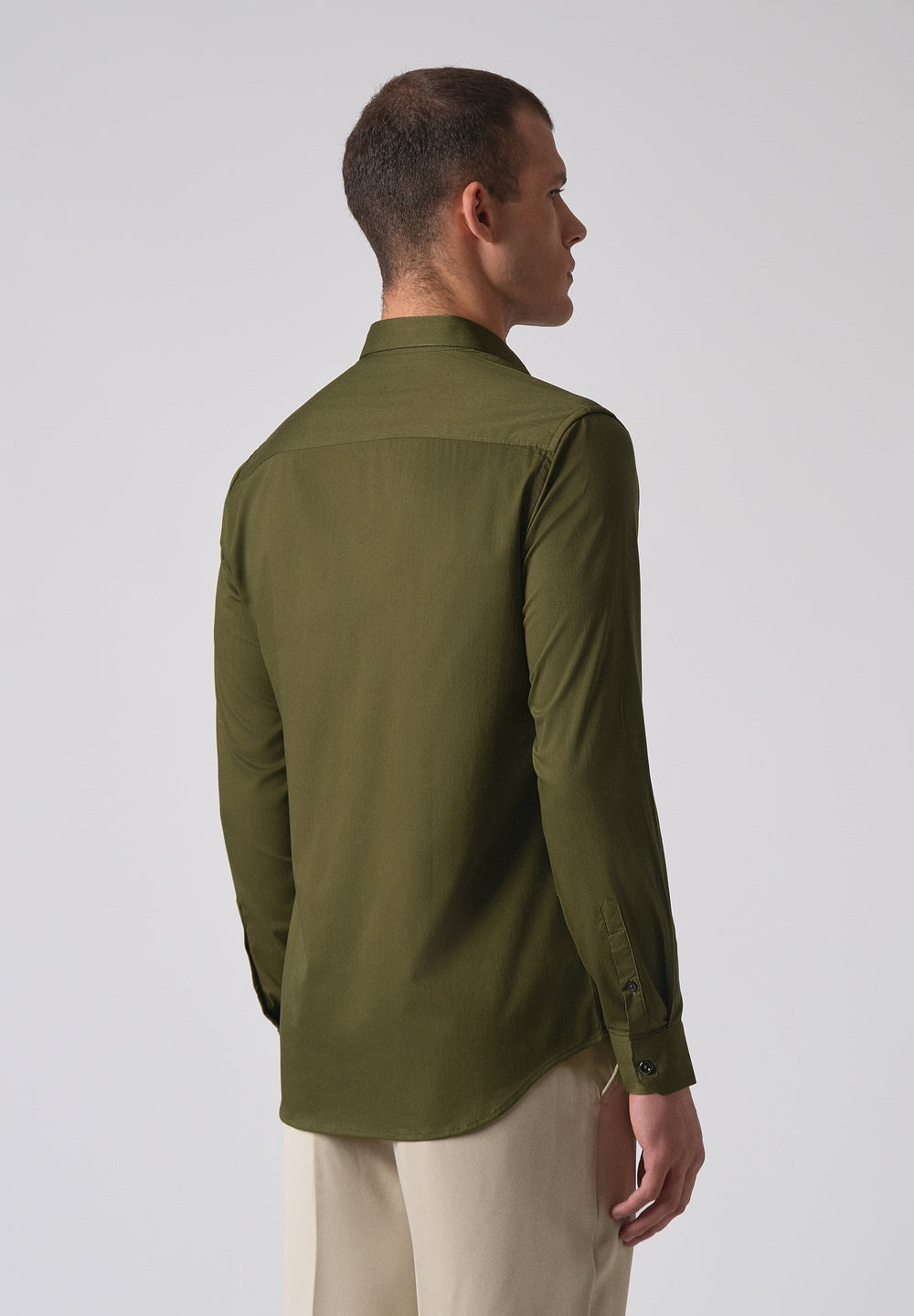 Olive Green Cotton Stretch Plain Shirt