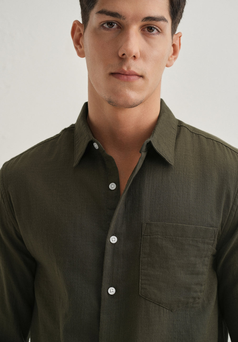 Olive Green Pure Cotton Stitchless Placket Shirt