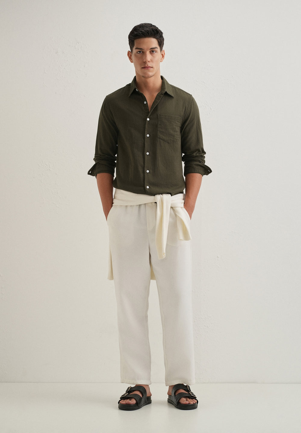 Olive Green Pure Cotton Stitchless Placket Shirt