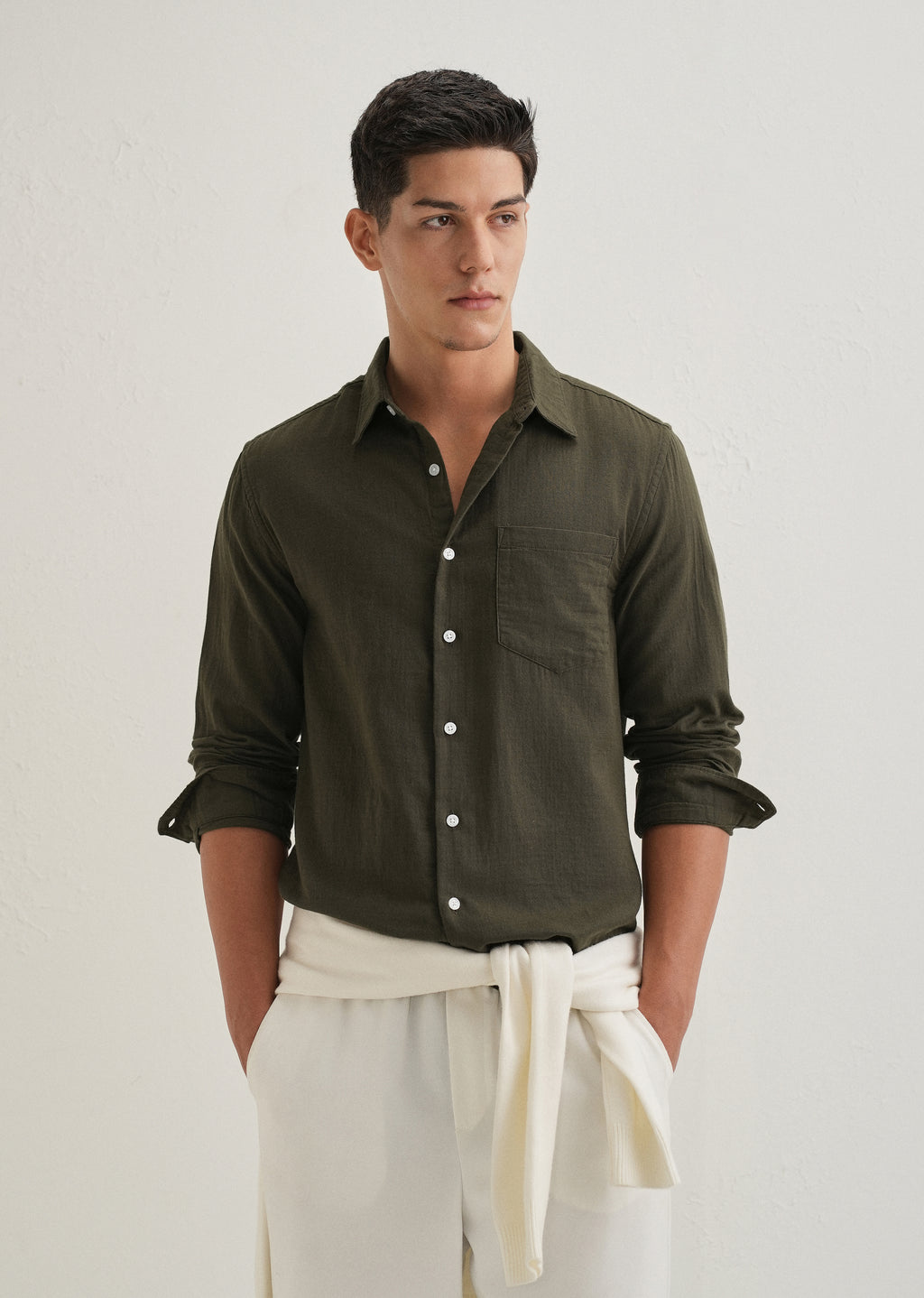 Olive Green Double Cloth Cotton Shirt