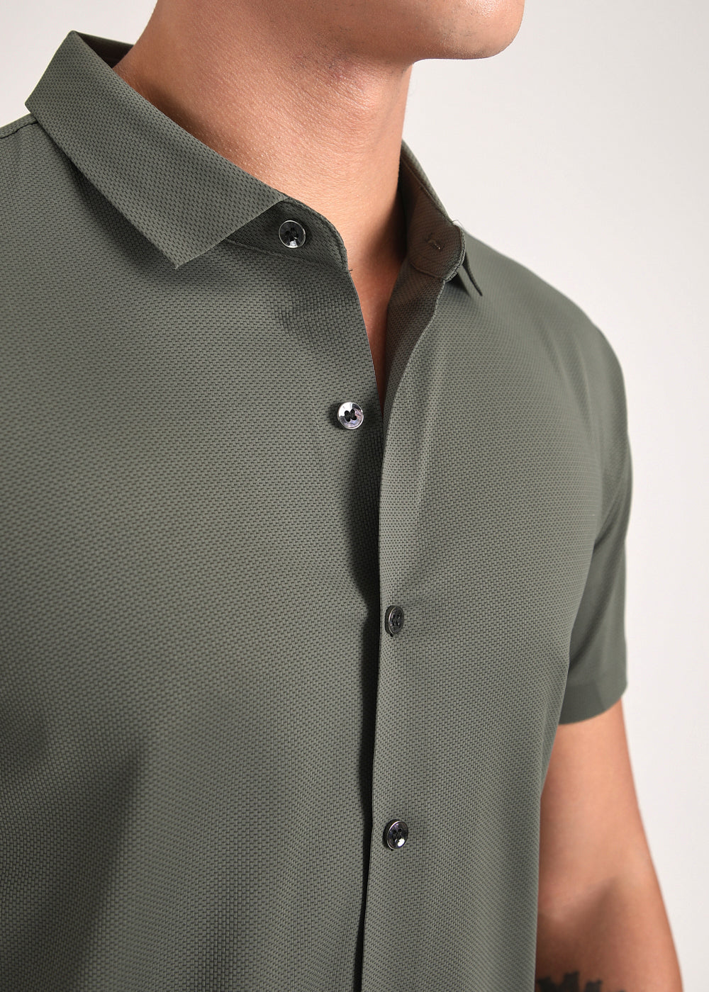 Olive Green Self Patterned Stitchless Shirt