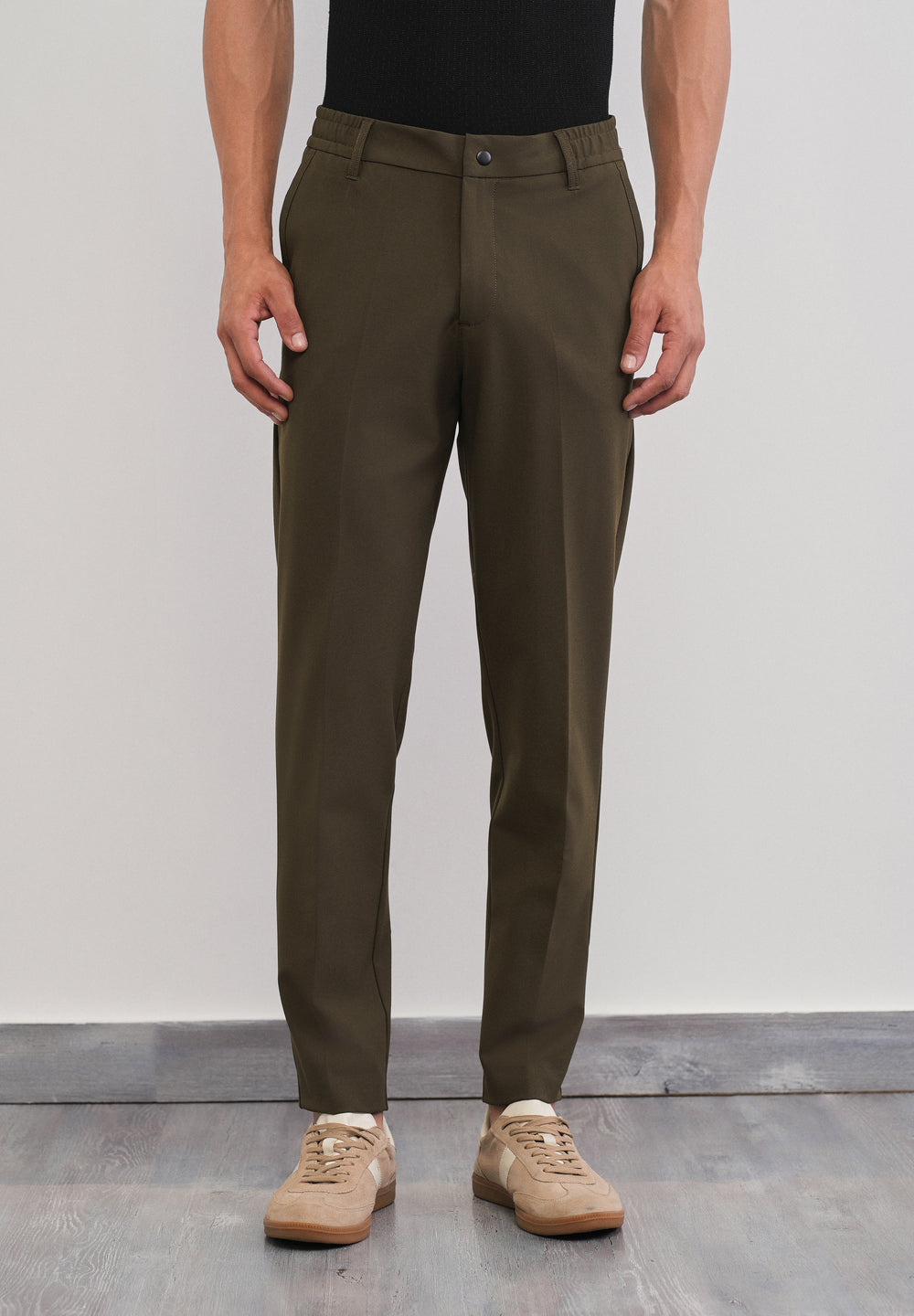 Olive Green Semi-Elastic Slim Fit Trouser