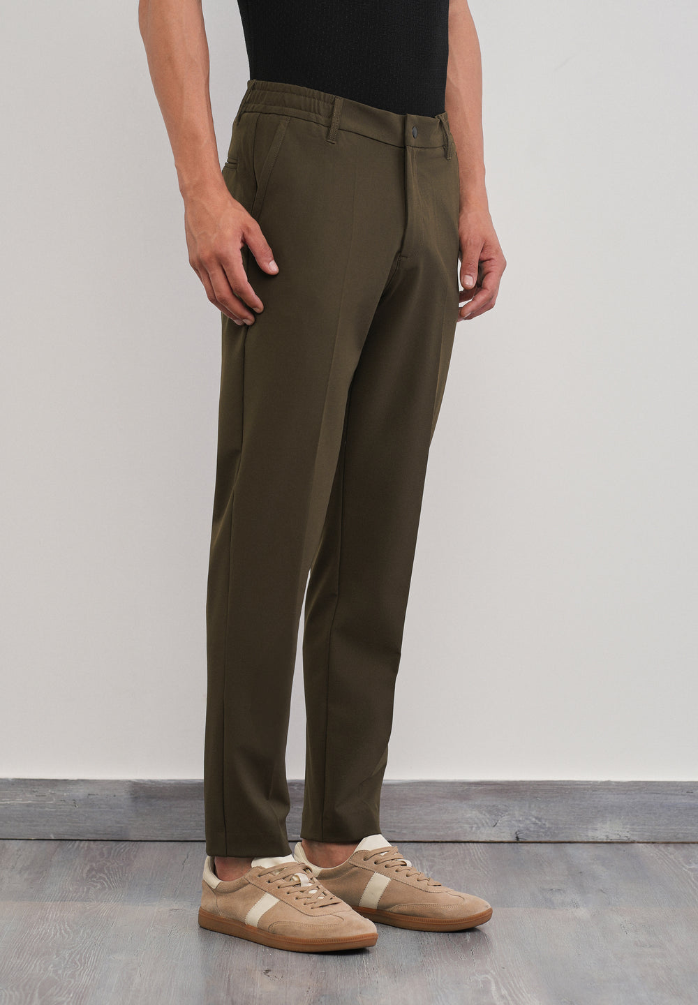 Olive Green Semi-Elastic Slim Fit Trouser