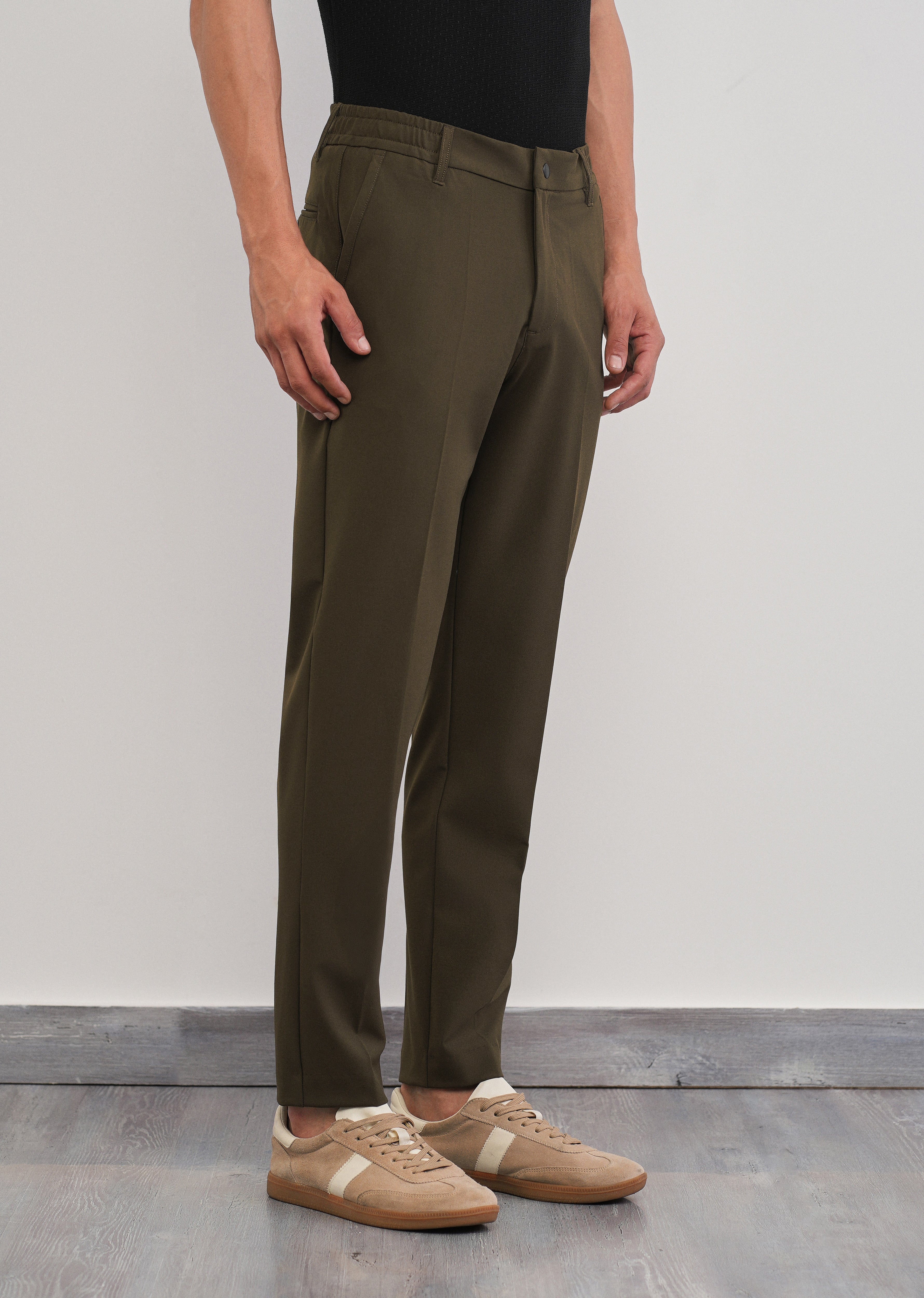 Olive Green Semi-Elastic Slim Fit Trouser