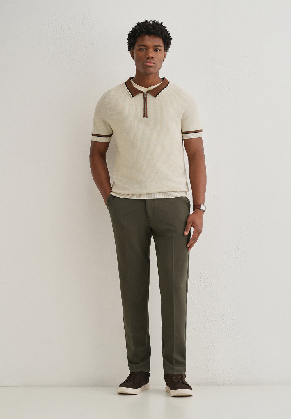 Olive Green Semi Elasticated Slim Fit Trouser