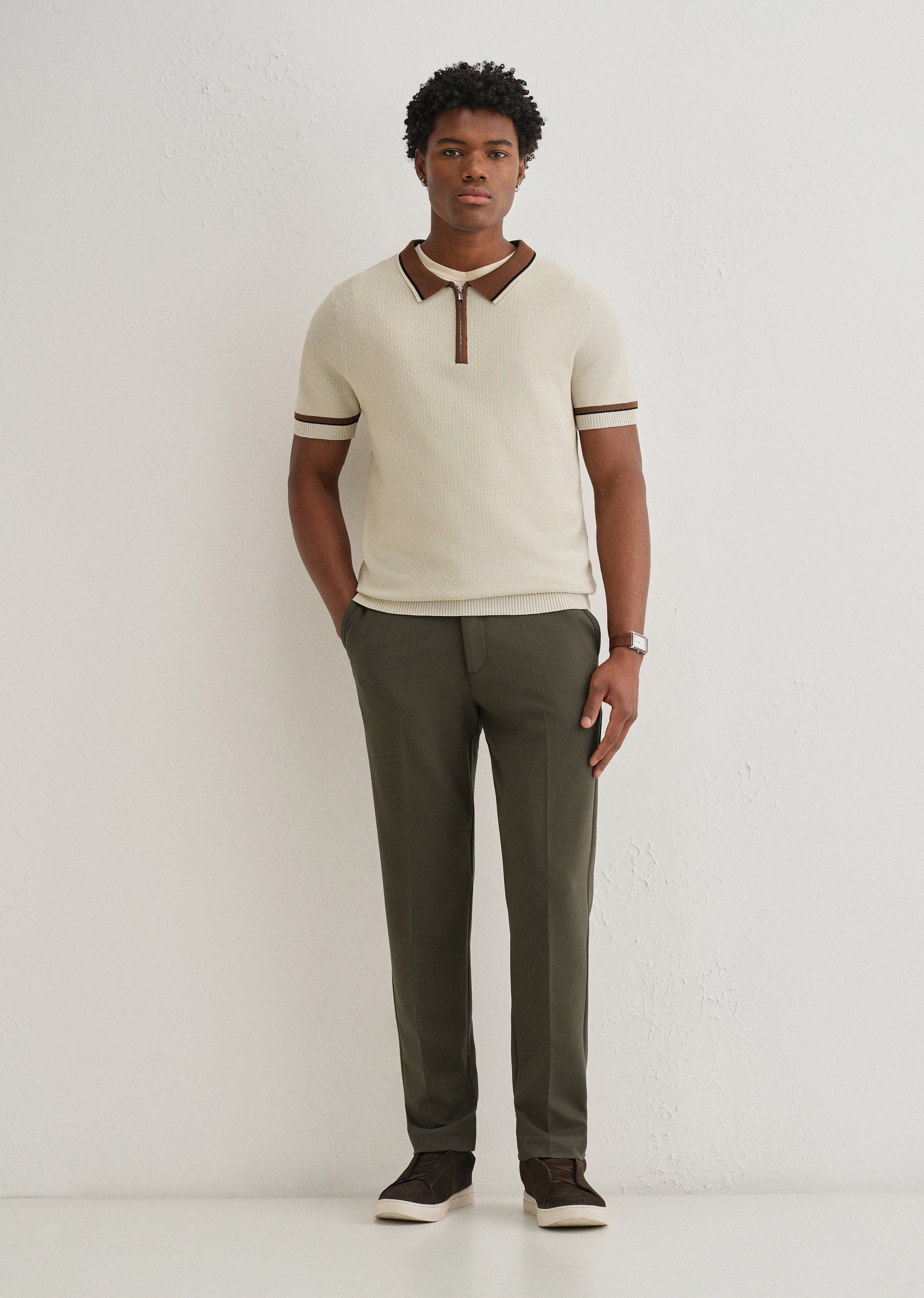 Olive Green Semi Elasticated Slim Fit Trouser