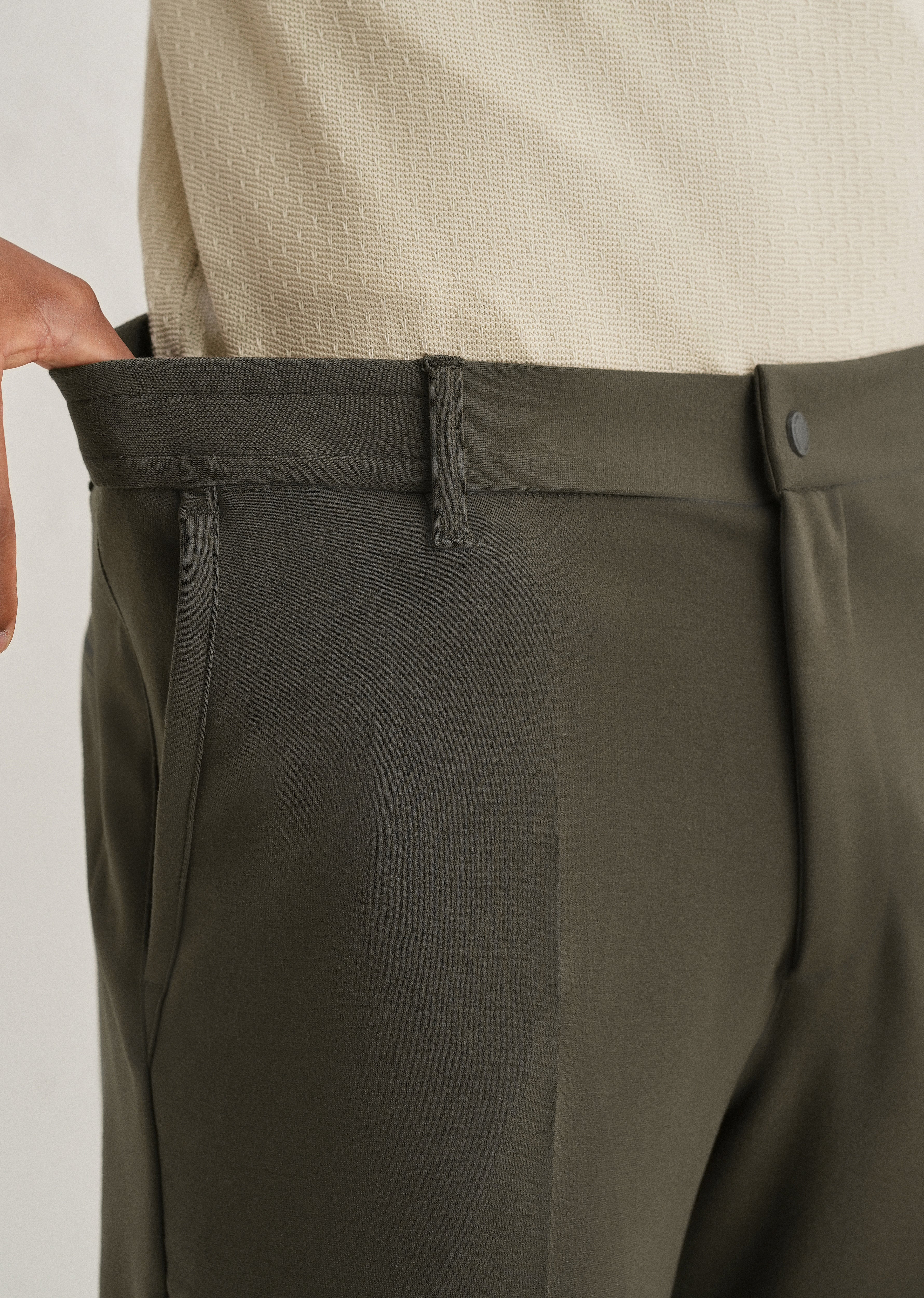 Olive Green Semi Elasticated Slim Fit Trouser