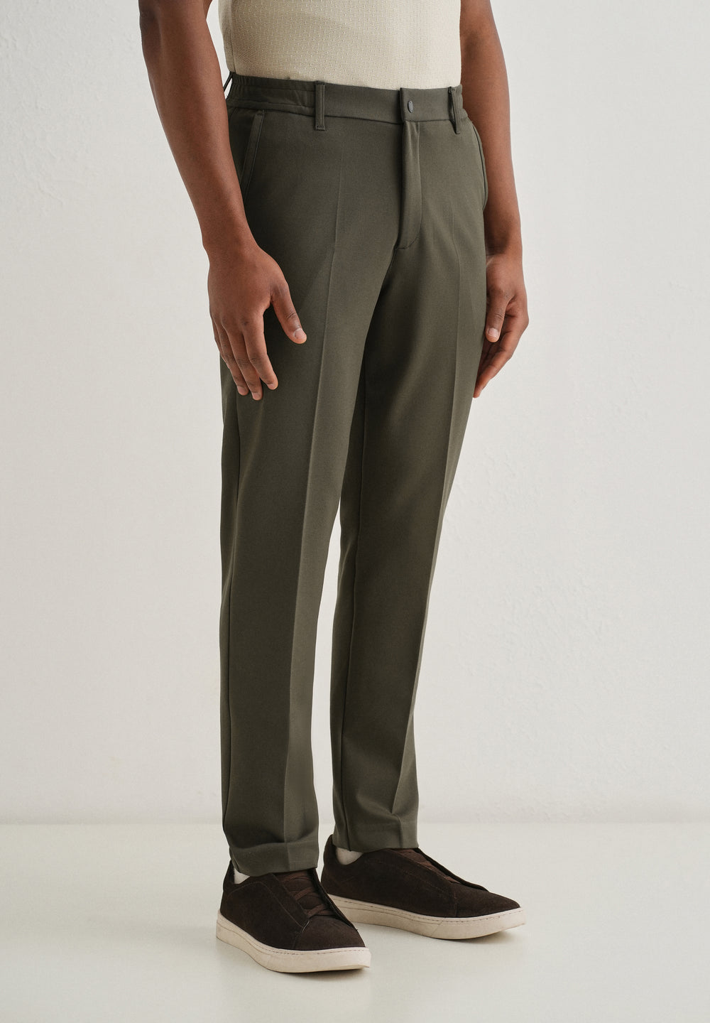 Olive Green Semi Elasticated Slim Fit Trouser