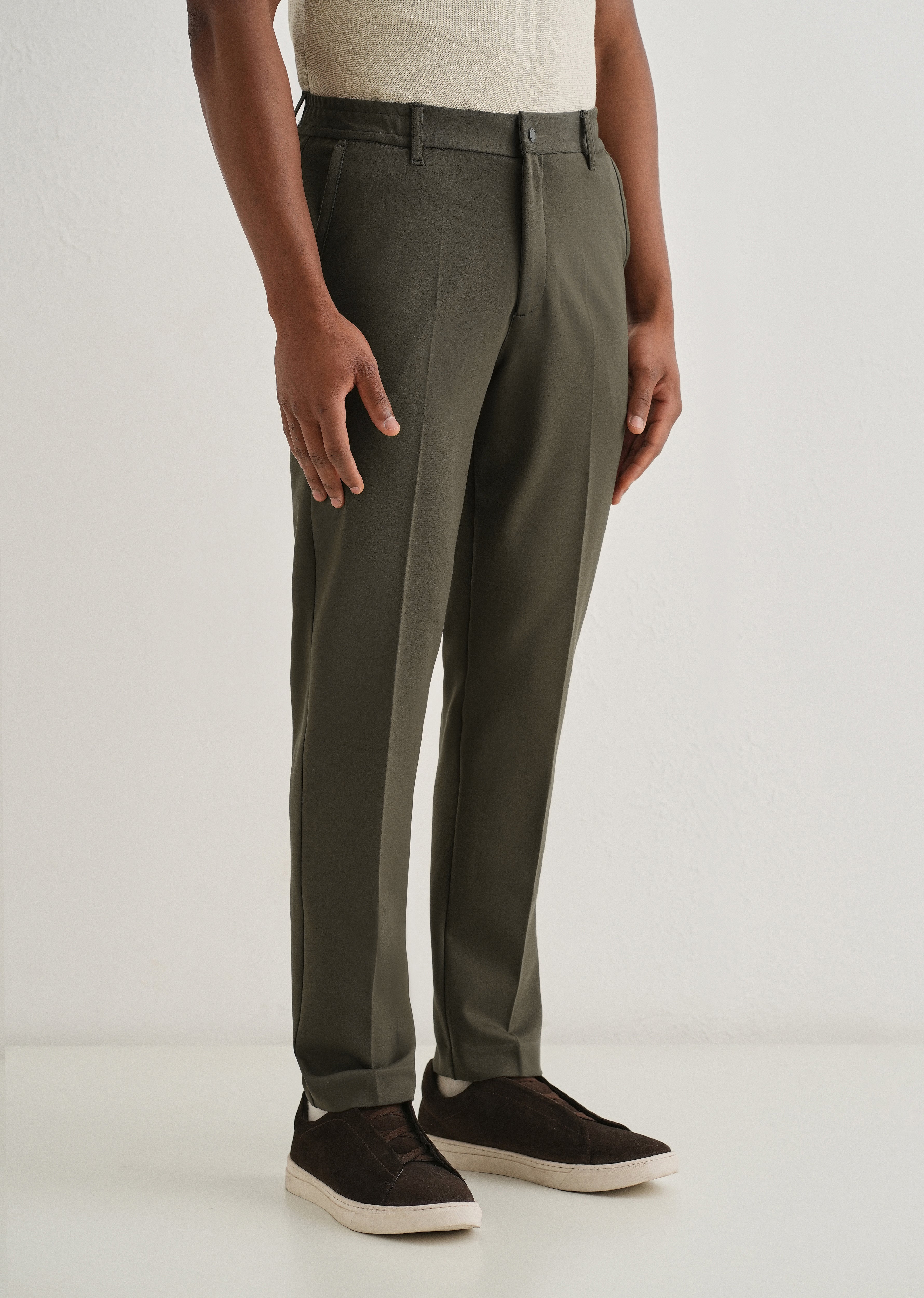 Olive Green Semi Elasticated Slim Fit Trouser