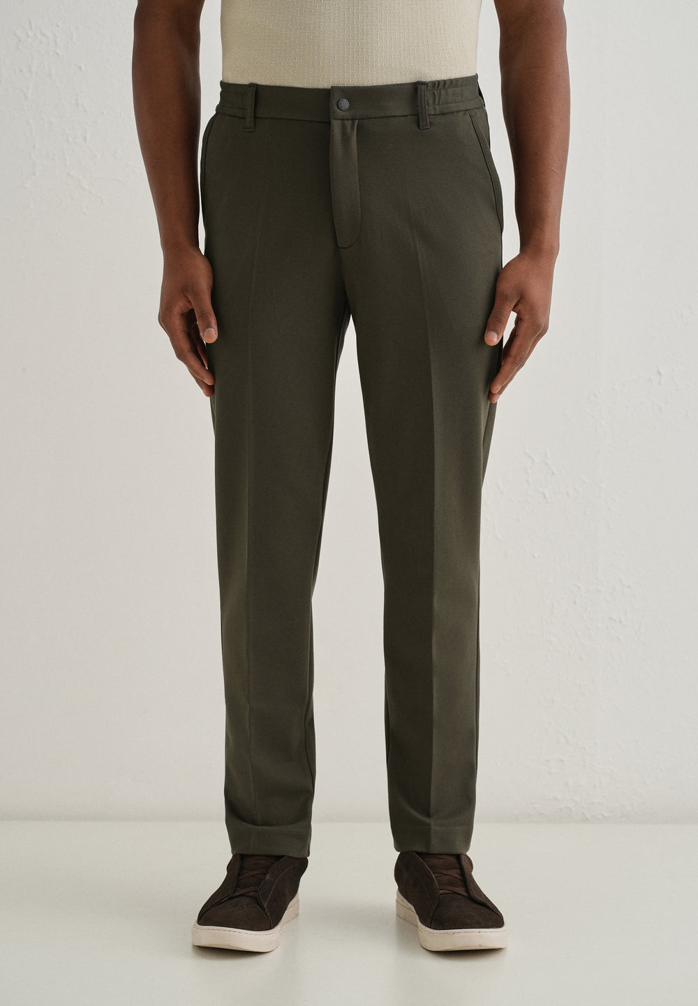 Olive Green Semi Elasticated Slim Fit Trouser